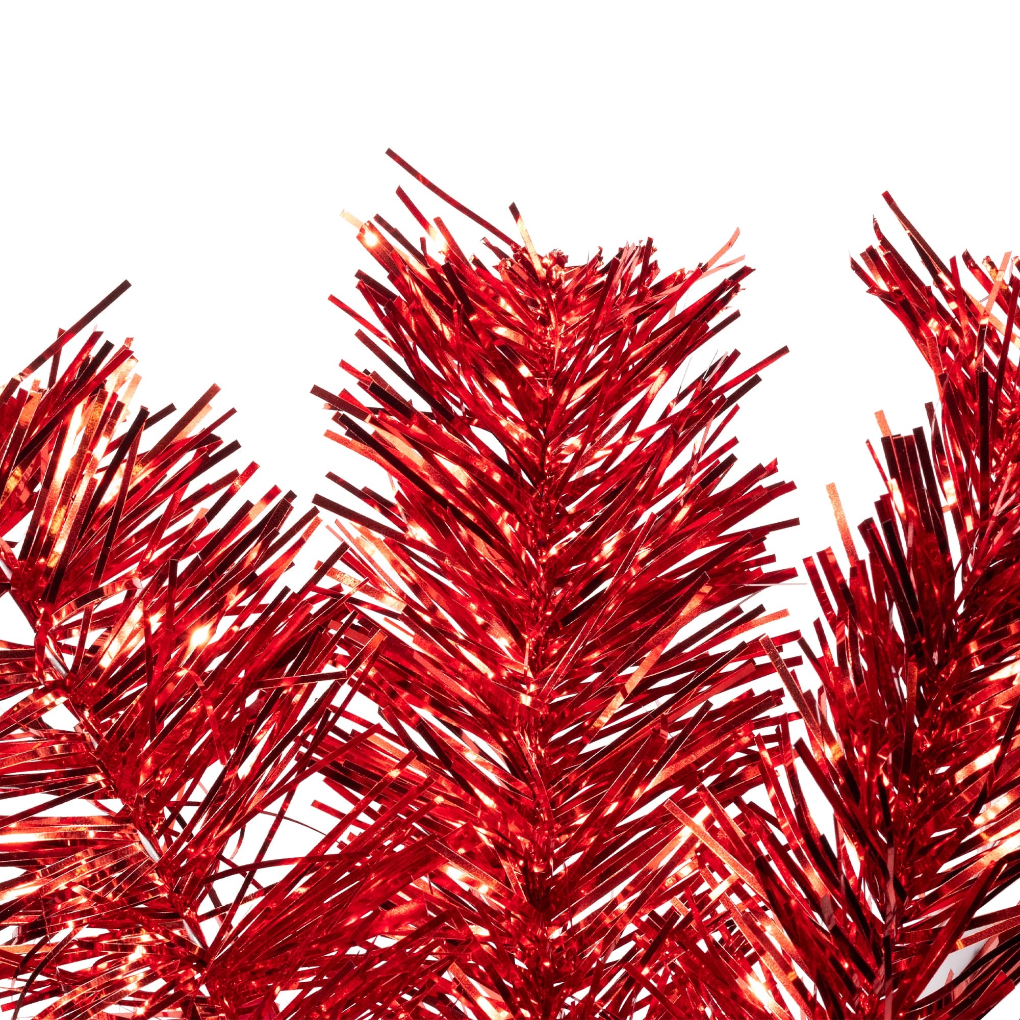 Pre-Lit Red Tinsel Artificial Christmas Tree, Clear Lights