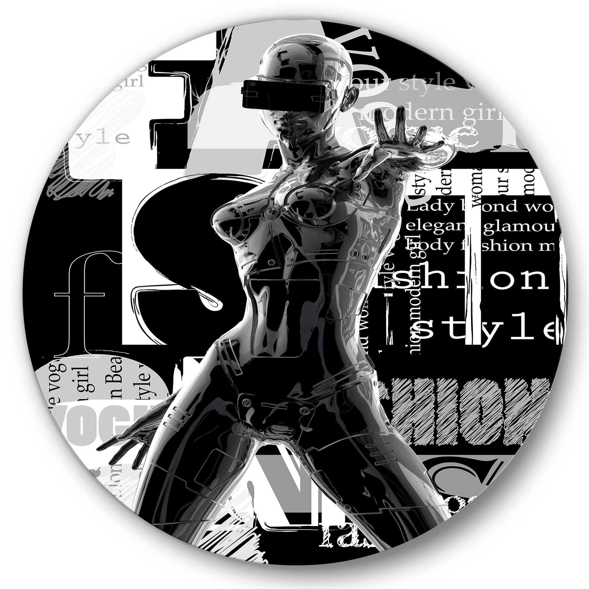 Designart - Monochrome Cyborg Body II - Modern Metal Circle Wall Art