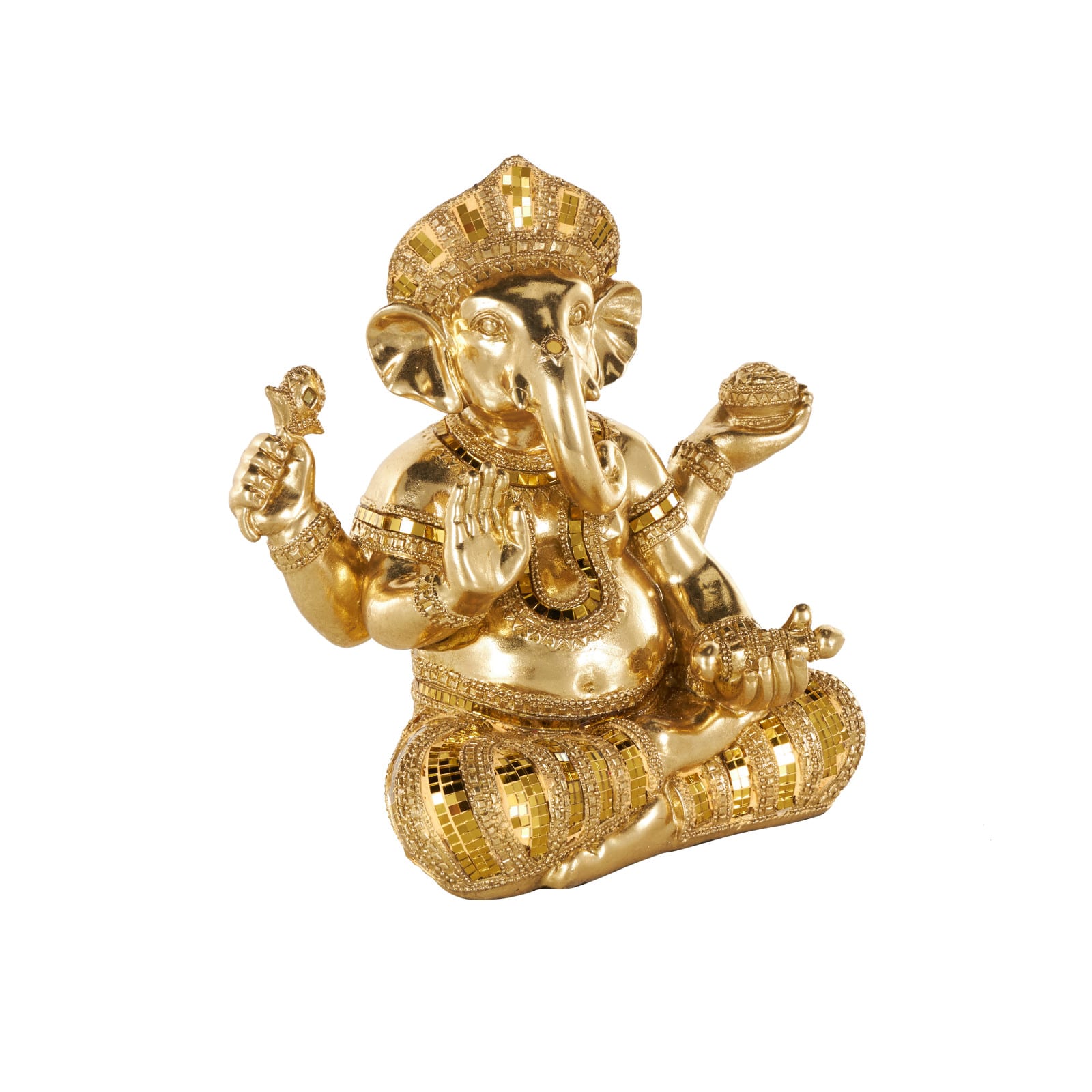 10.5" x 11" Gold Resin Ganesh Decorative Sculpture with Mosaic Details