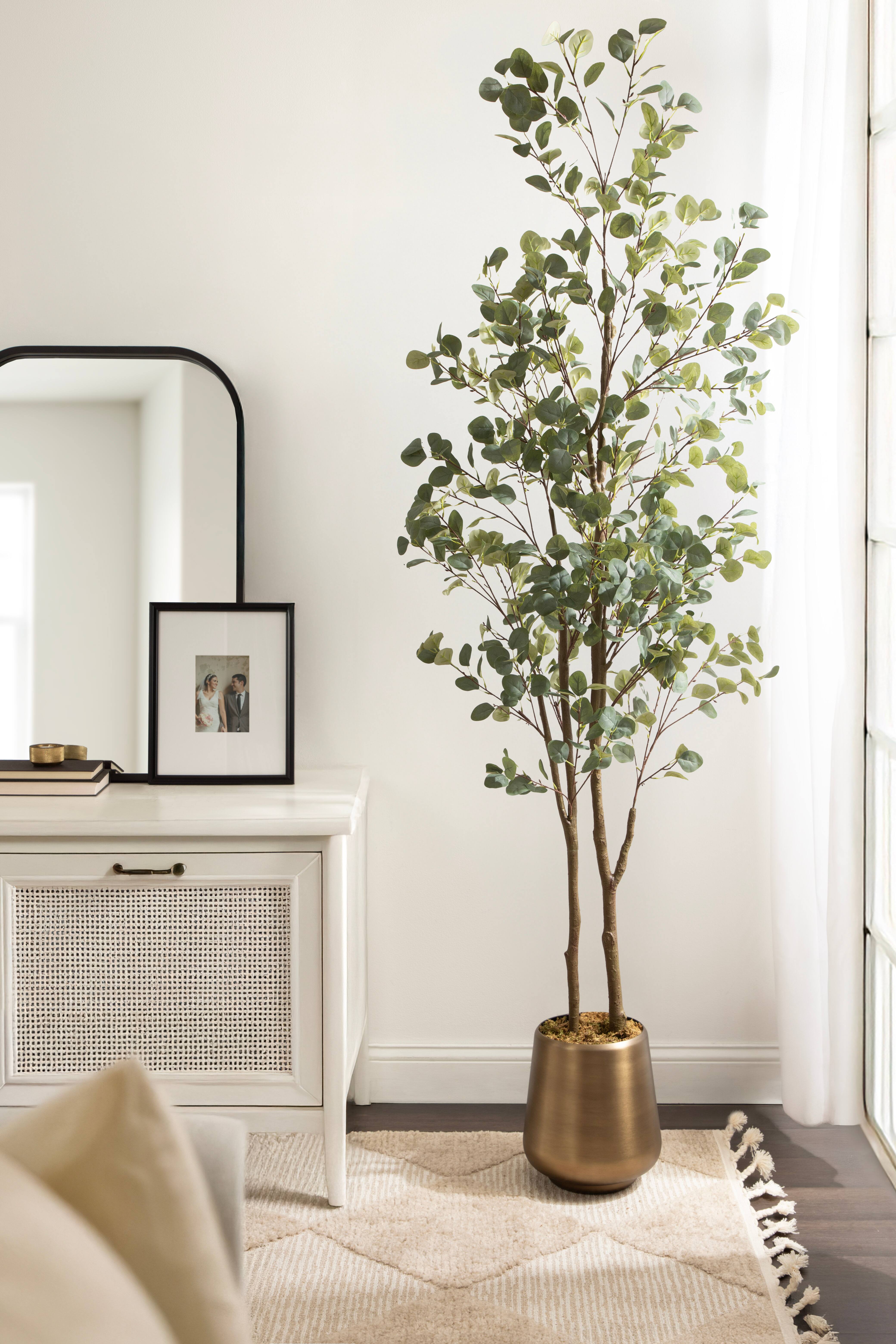 Kate and Laurel 8ft. Eudora Faux Eucalyptus Tree with Round Metal Planter