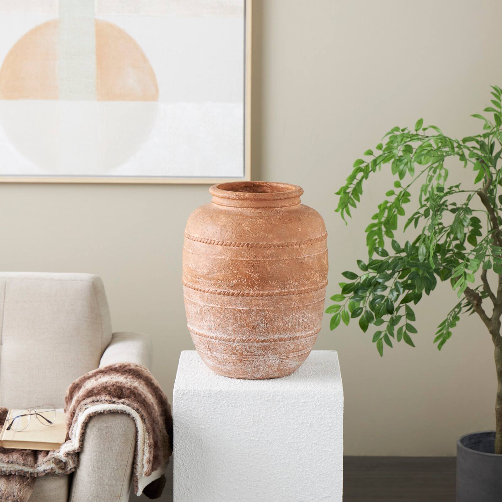 18" Brown Magnesium Oxide Mediterranean Inspired Vase
