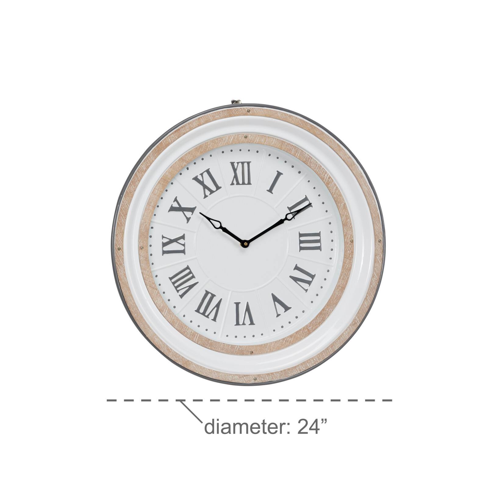 White Farmhouse Metal Wall Clock, 24" x 24"