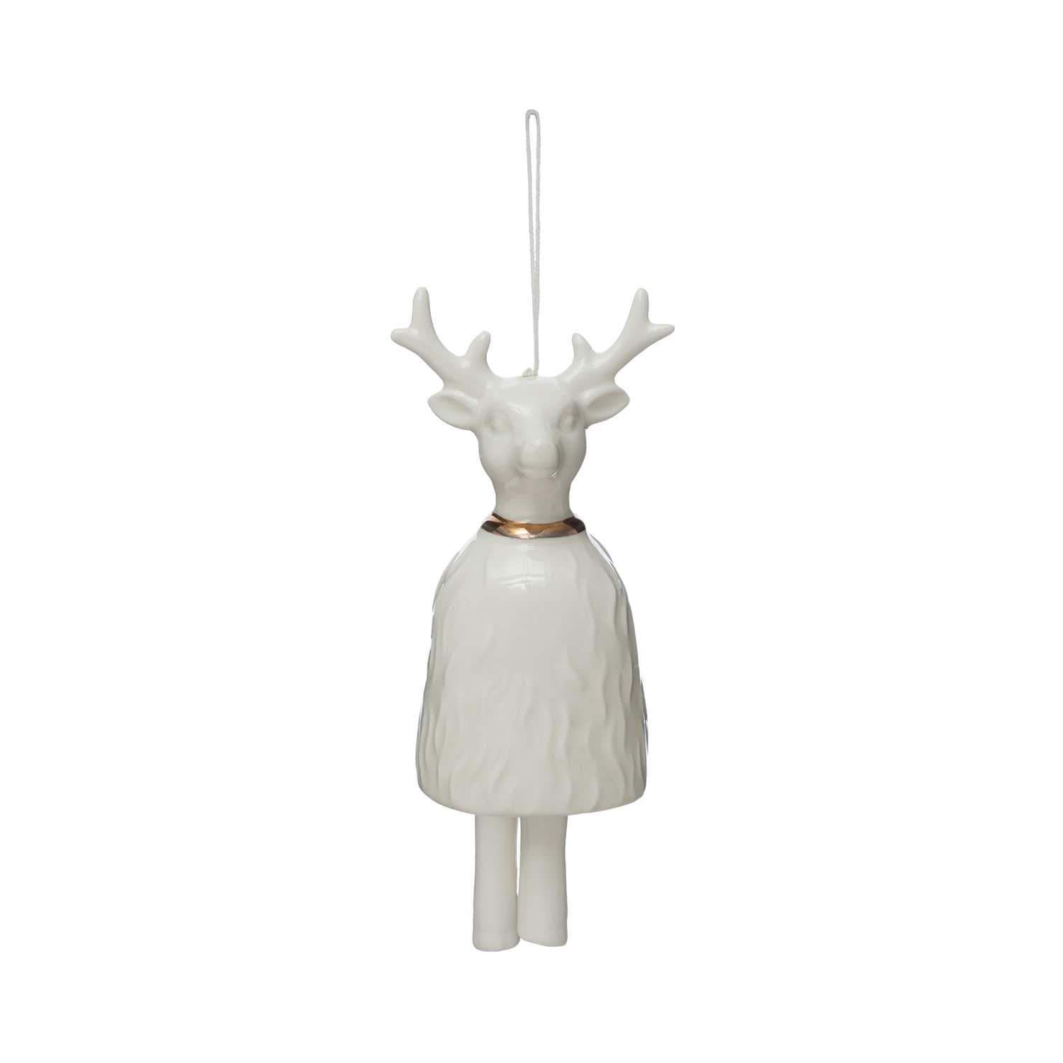 Hello Honey® 6" White Stoneware Reindeer Bell with Gold Electroplating