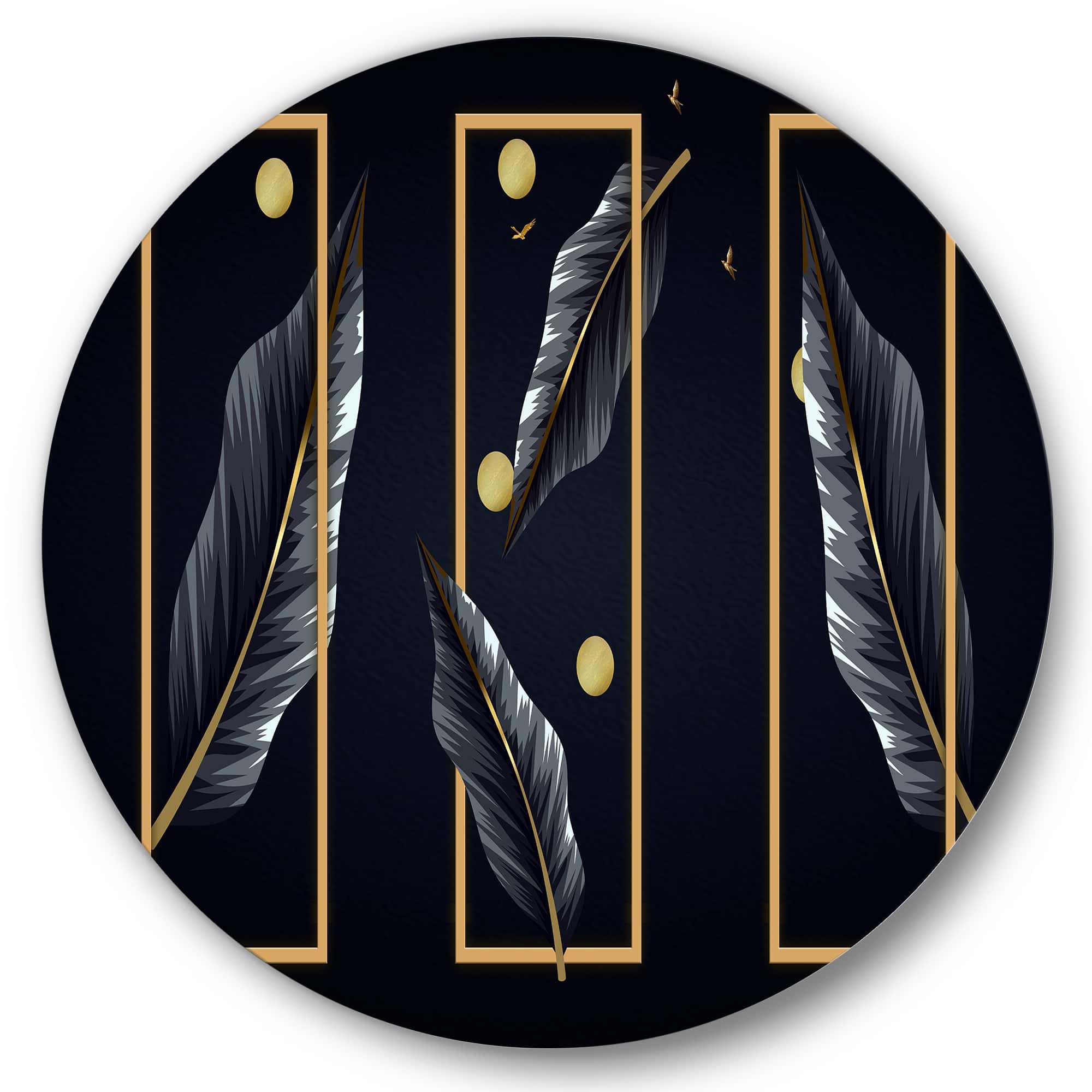 Designart - Black Tropical Leaves With Golden Rectangles
