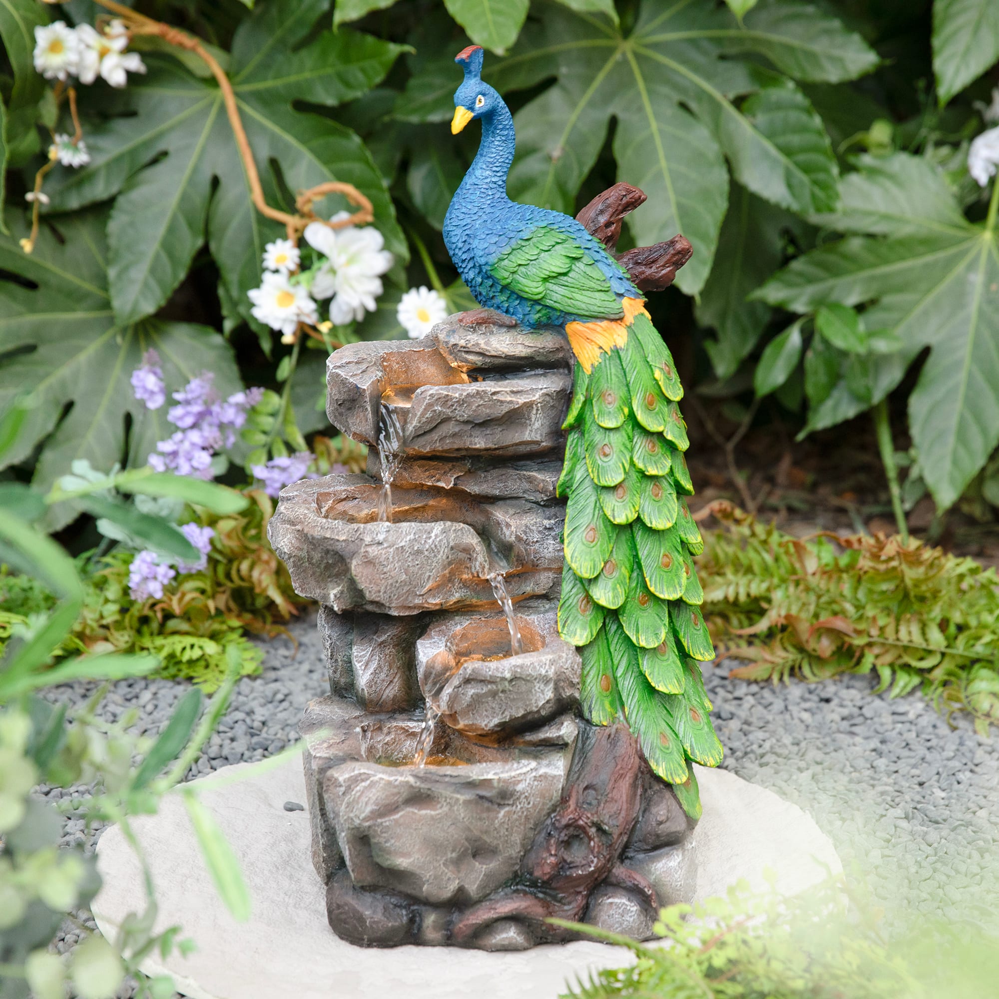 Glitzhome® 20.5" LED 4-Tier Peacock Outdoor Fountain