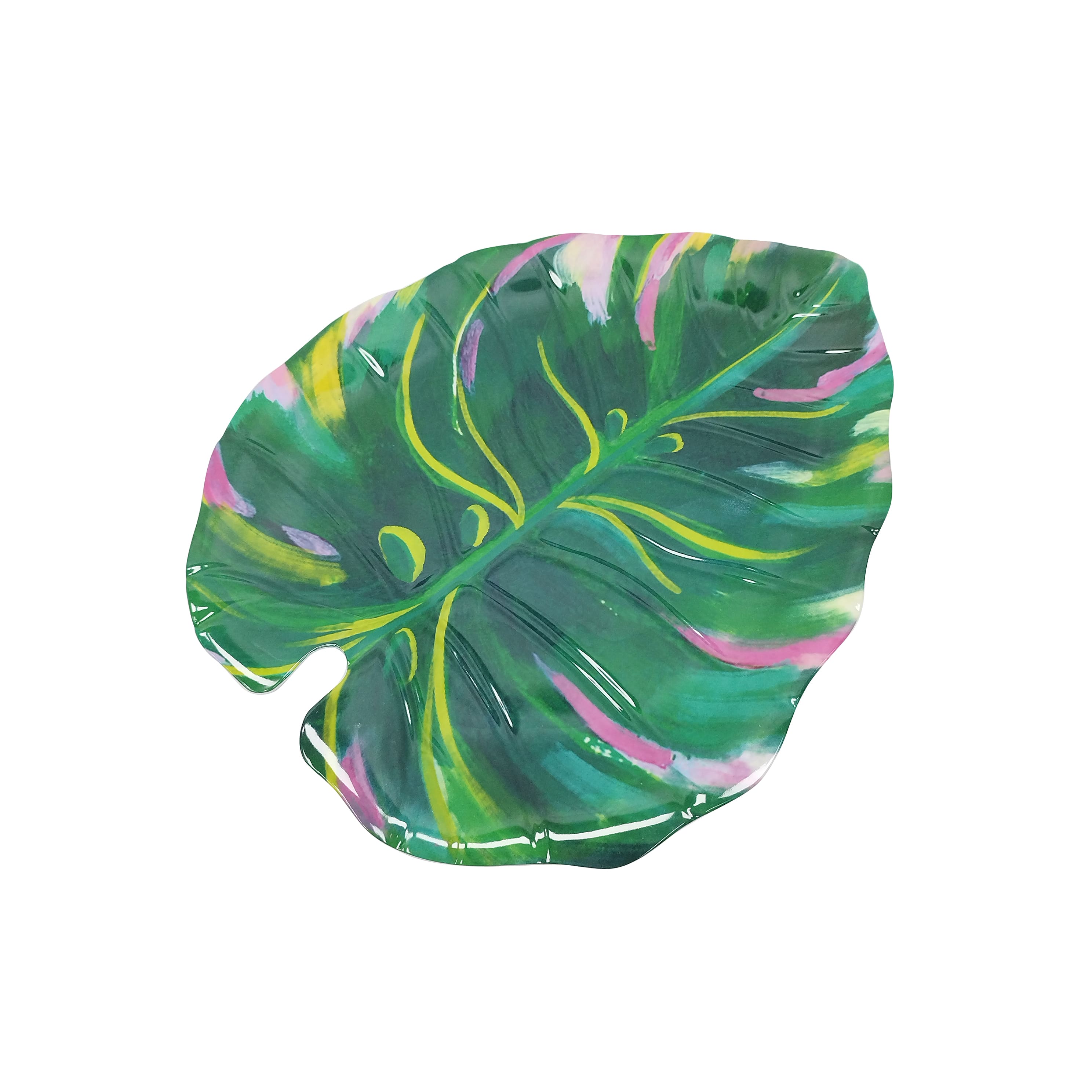 Pink Jungle 16" Green Monstera Leaf Platter by Celebrate It™