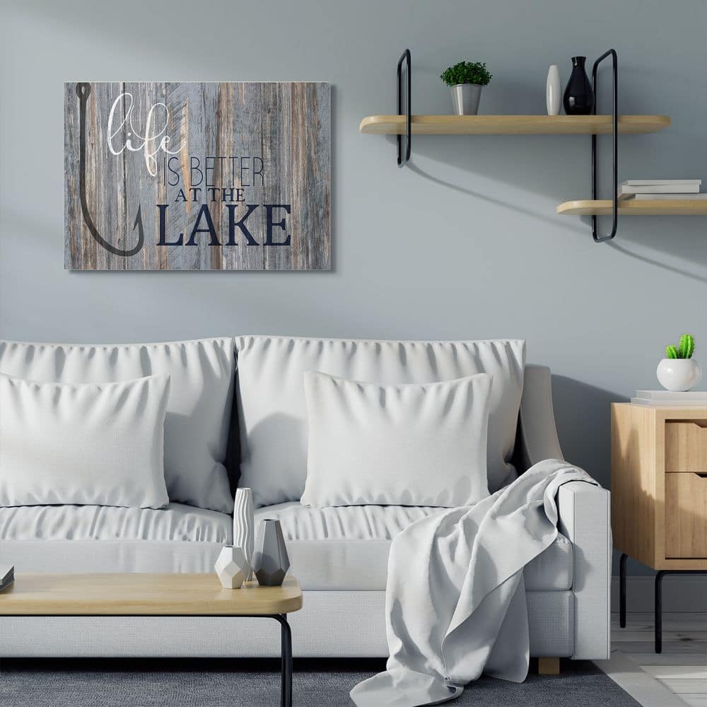Stupell Industries Life Better Lake Quote Fish Lakehouse Cabin Nautical Phrase Canvas Wall Art