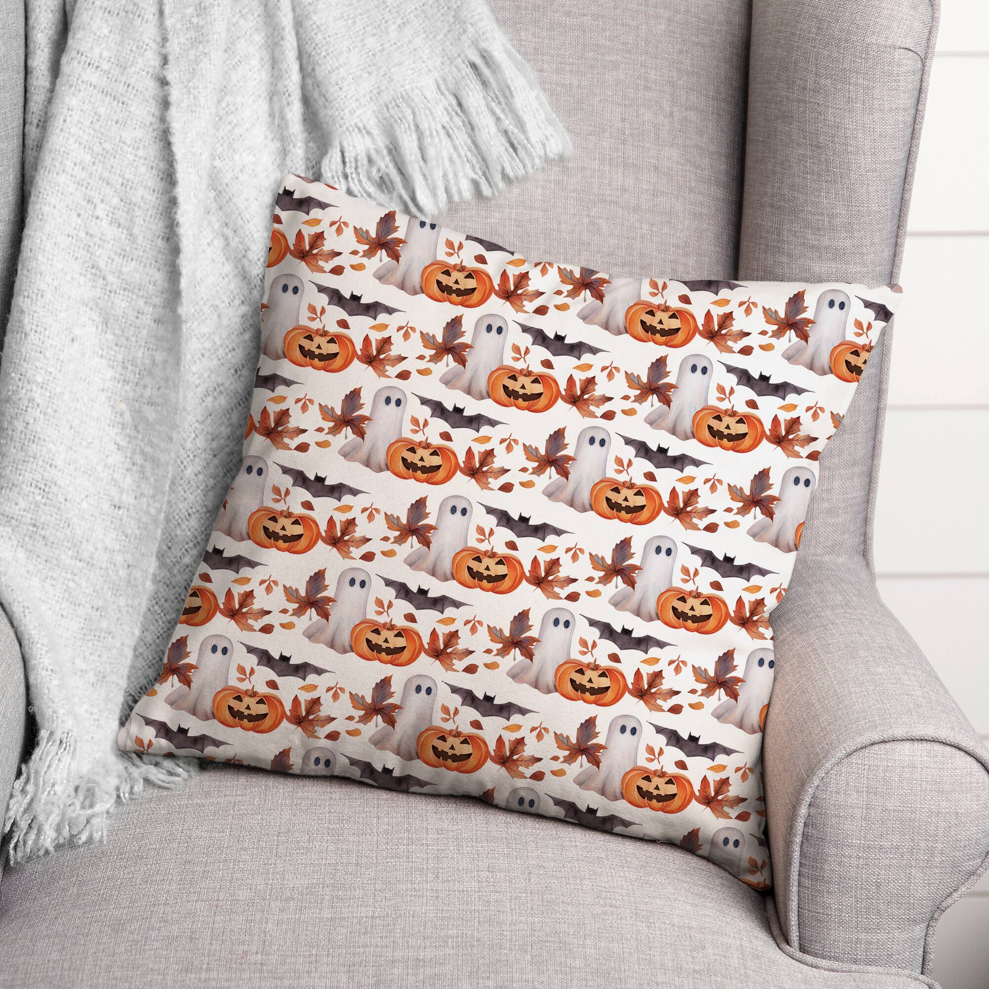 Halloween Character Leaf Pattern 18" x 18" Spun Poly Pillow