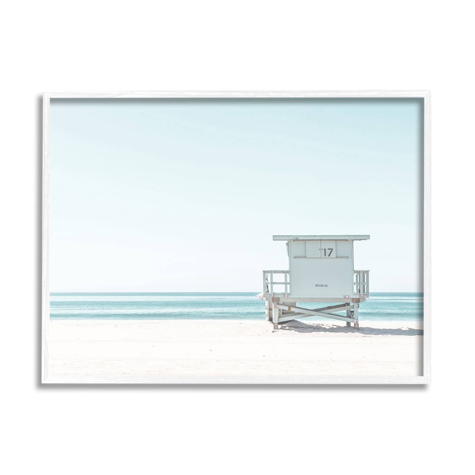 Stupell Industries Sun Bleached Blue Coast Lifeguard Shelter Summer Photography Framed Wall Art