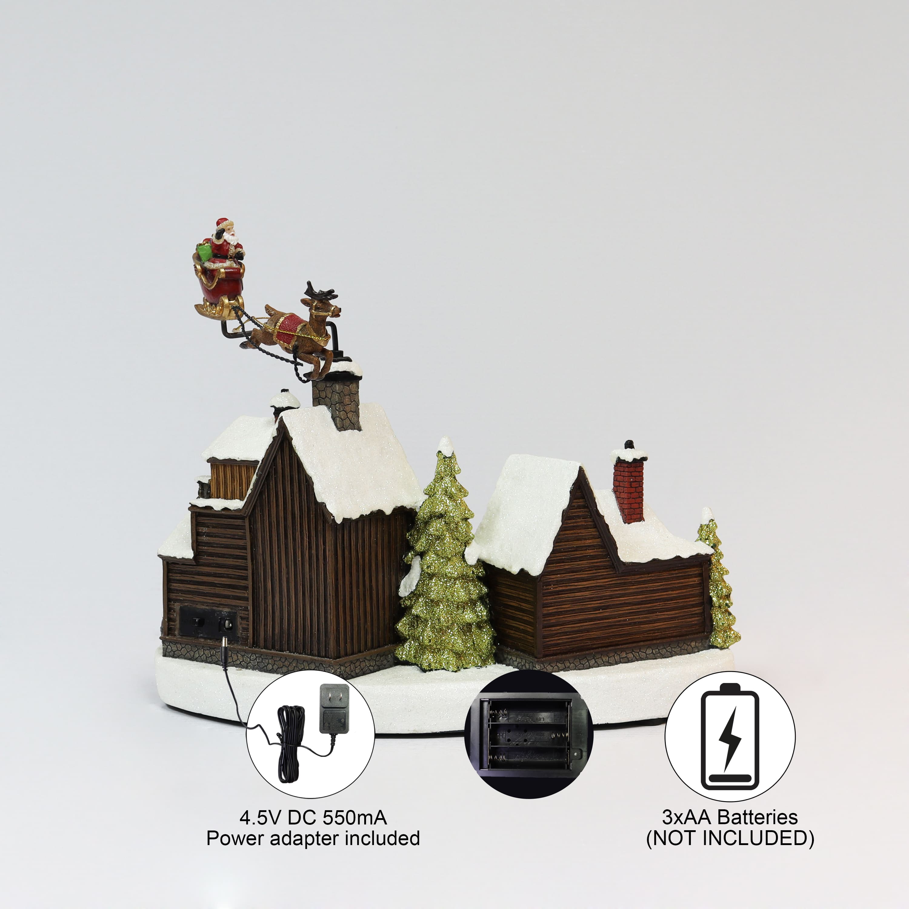 Moments in Time 10.63” Animated Santa with Reindeer Flying Over Homes Décor