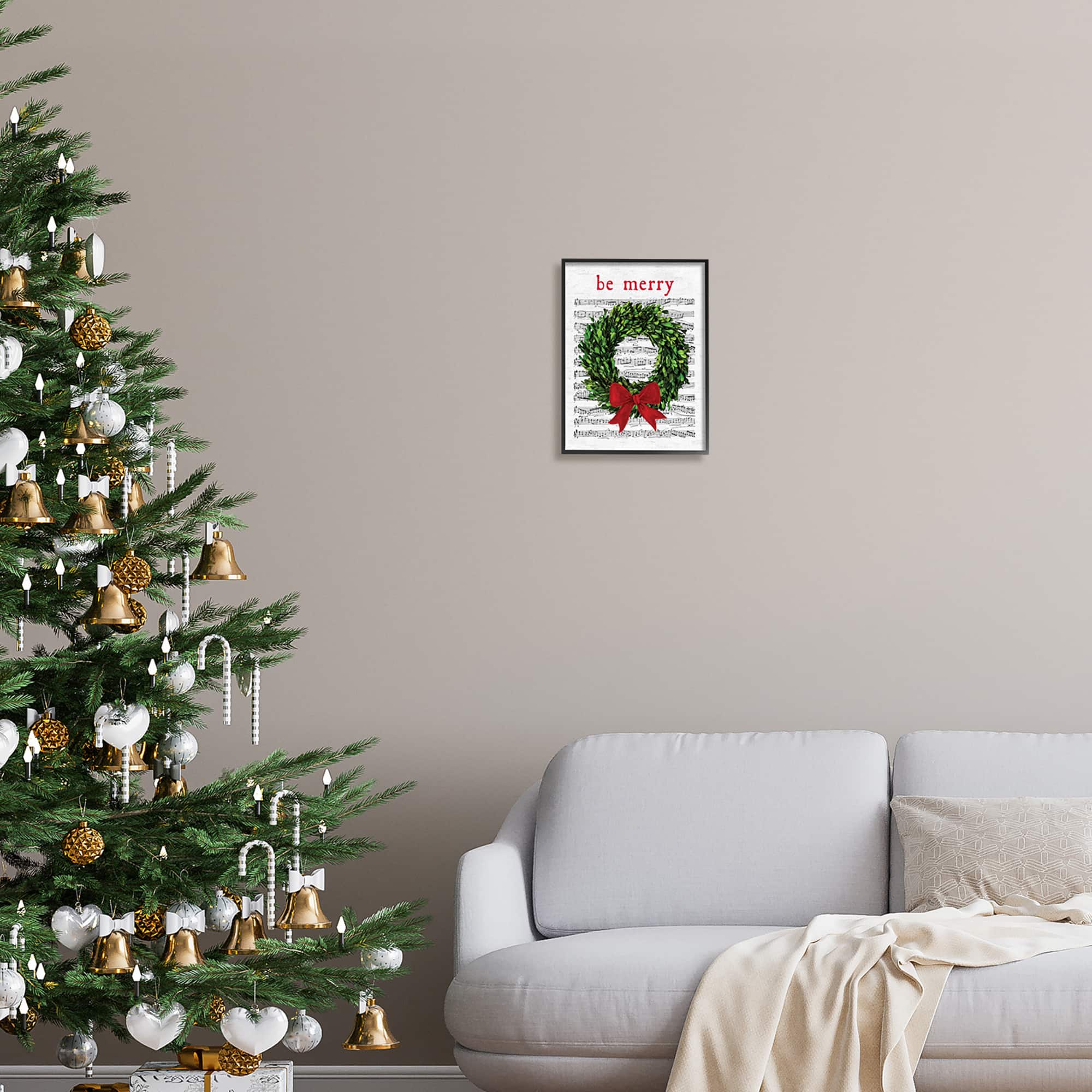 Stupell Industries Be Merry Holiday Music Wreath Framed Giclee Art