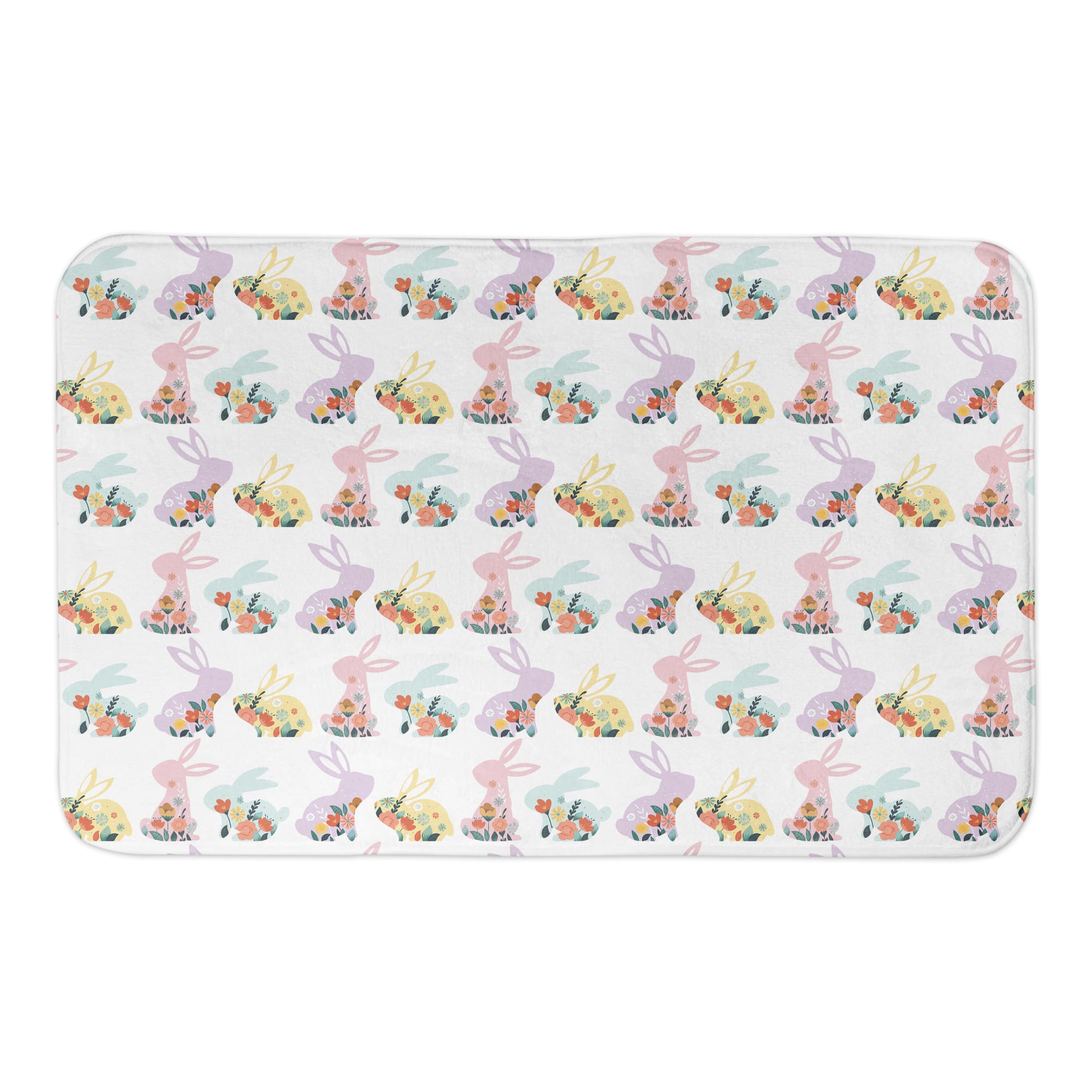 Pastel Floral Rabbits 21" x 34" Bath Mat