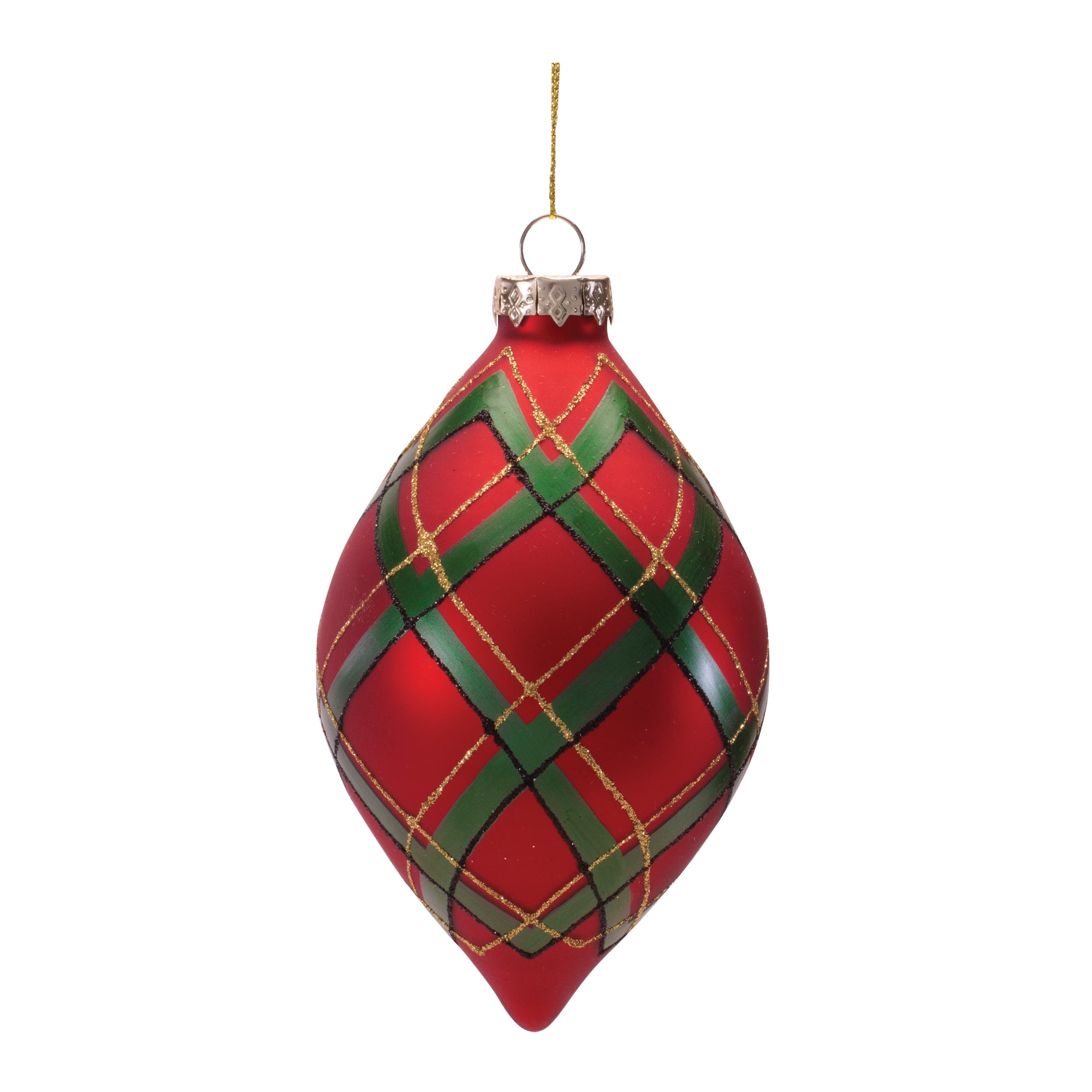 Melrose Red & Green Plaid Glass Ornament Set