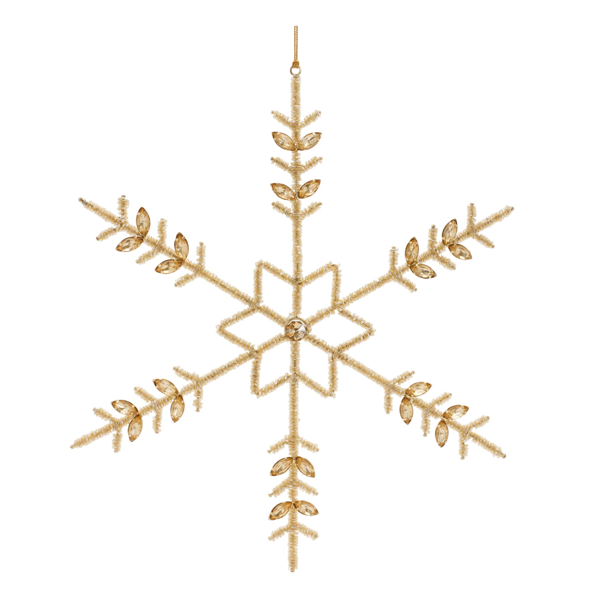 12.25" Gold Beaded Metal Snowflake Ornaments Set