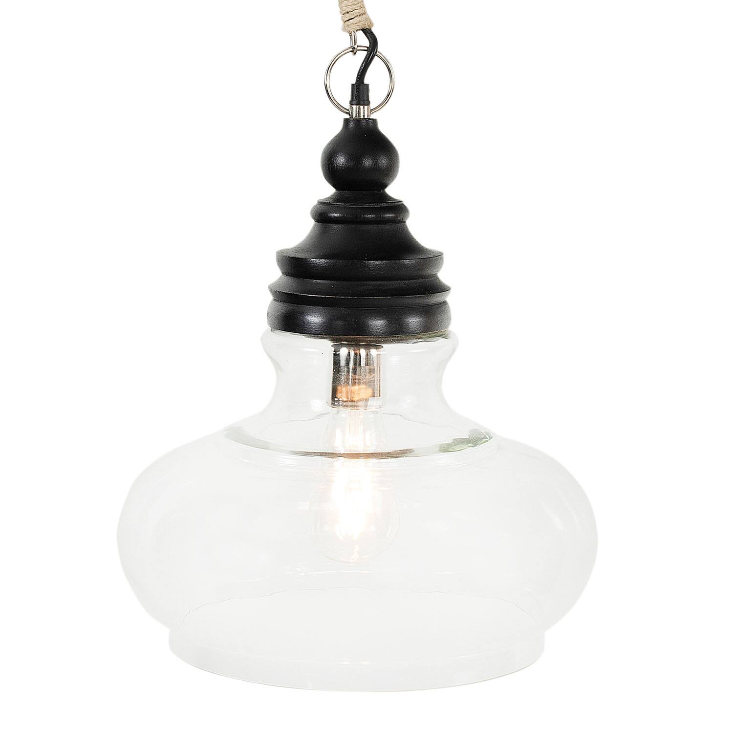 Hello Honey® 15" Glass & Mango Wood Pendant Light