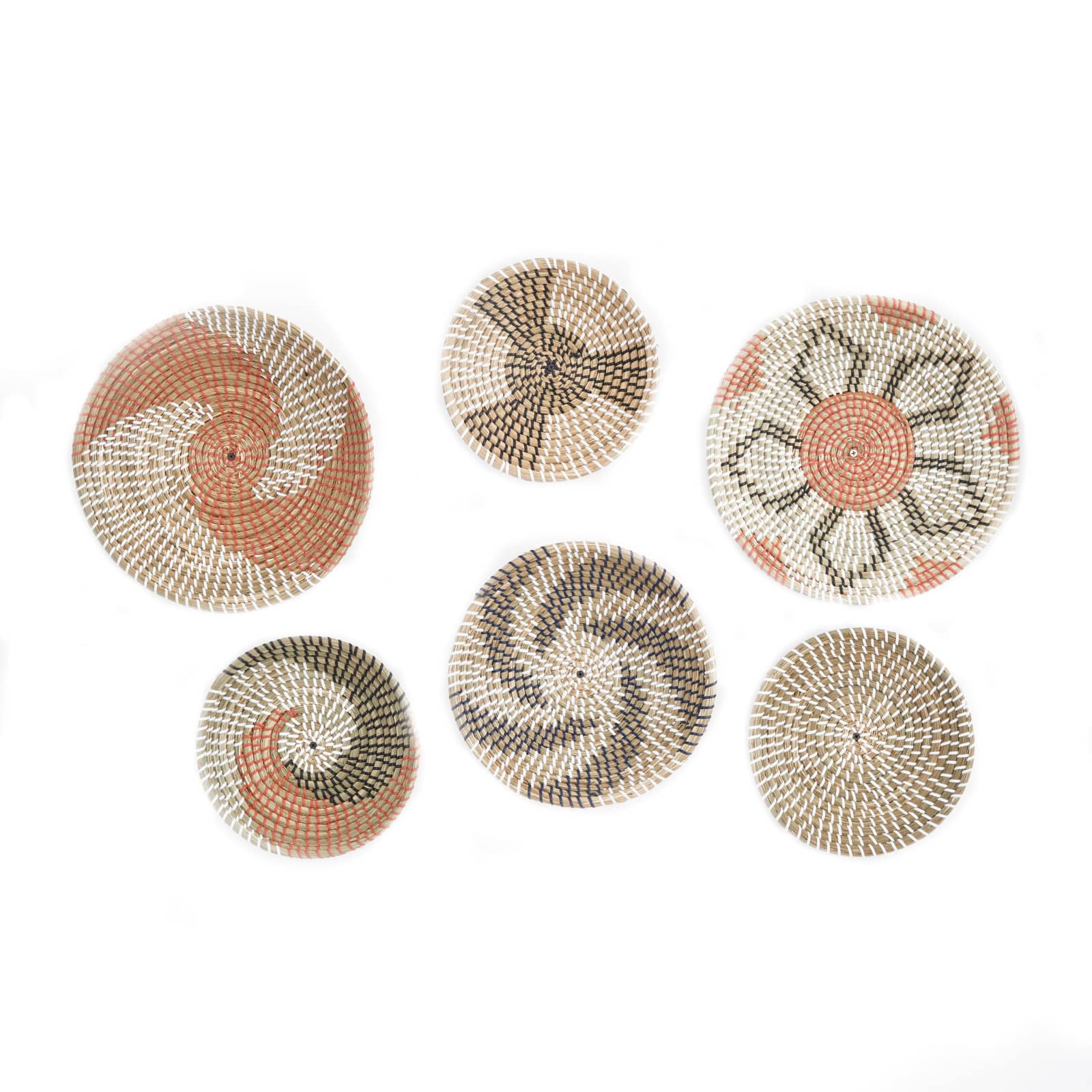 Set of 6 Brown Seagrass Eclectic Wall Decor, 14" x 14" x 3"