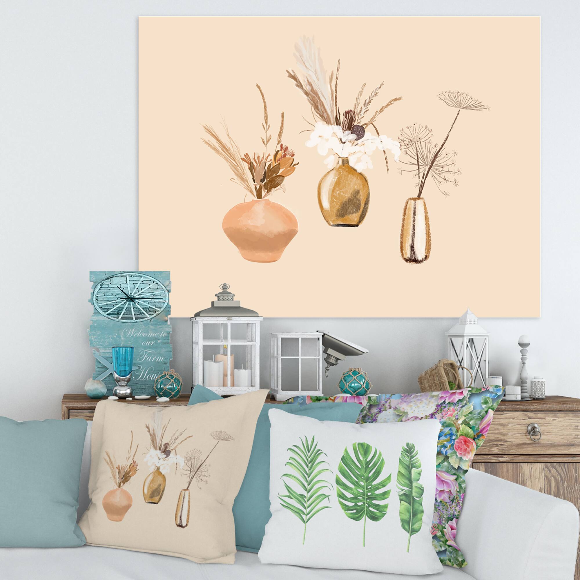 Designart - Bouquets Of Wildflowers In Gold Vases I