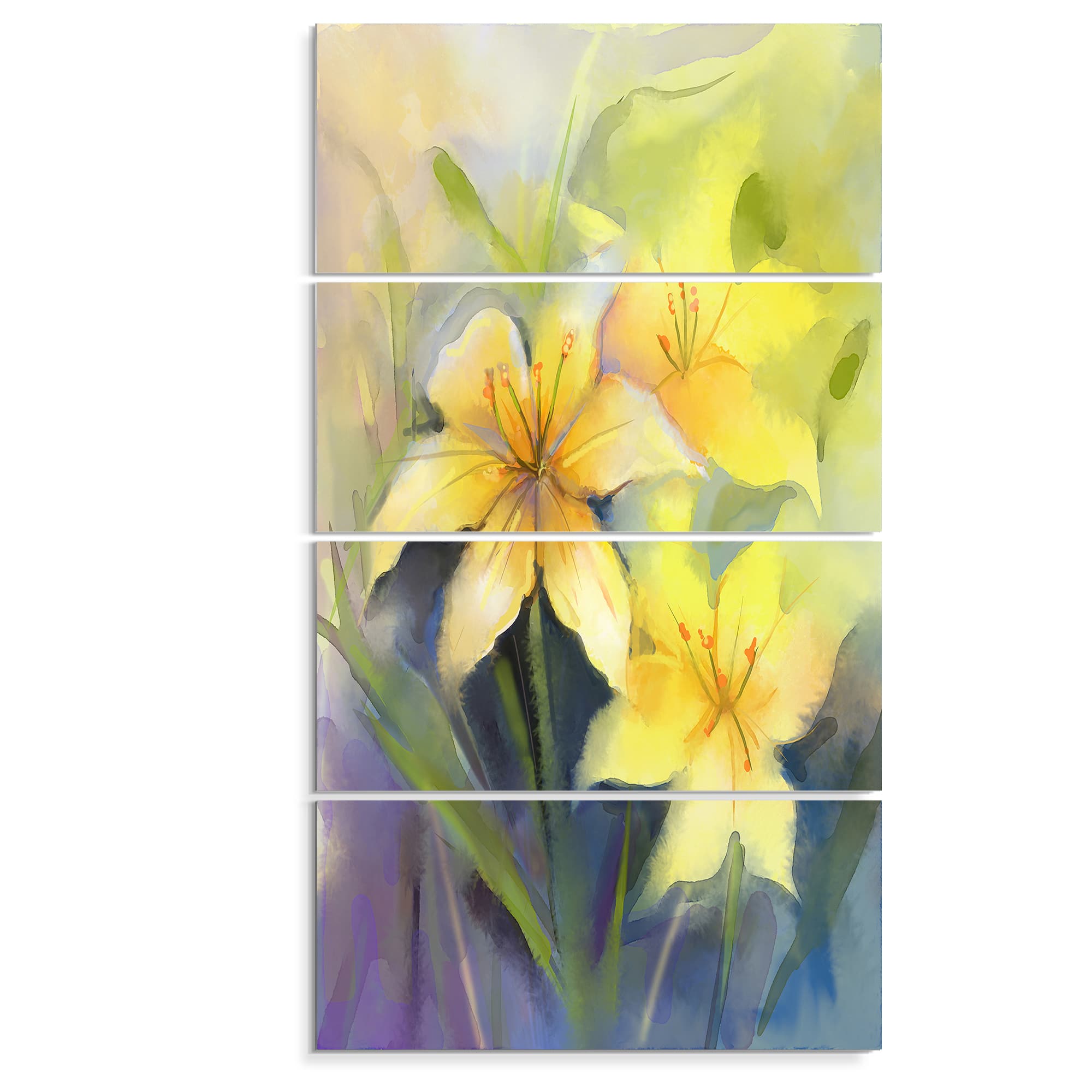 Designart - Watercolor Painting Yellow Lily Flower - Large Floral Canvas Artwork