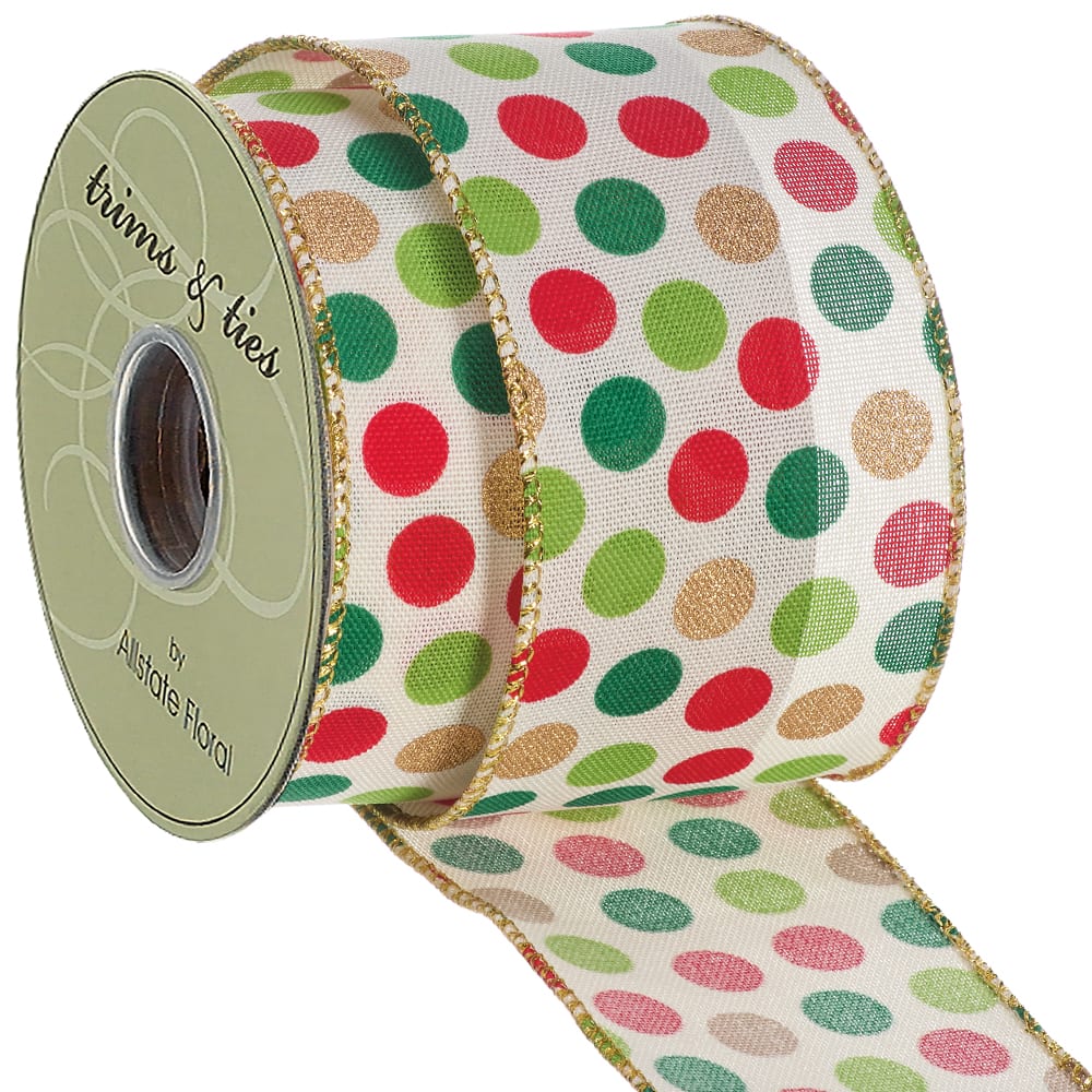 Allstate Floral 2.5" x 10yd. Mixed Dots Print Wired Ribbon
