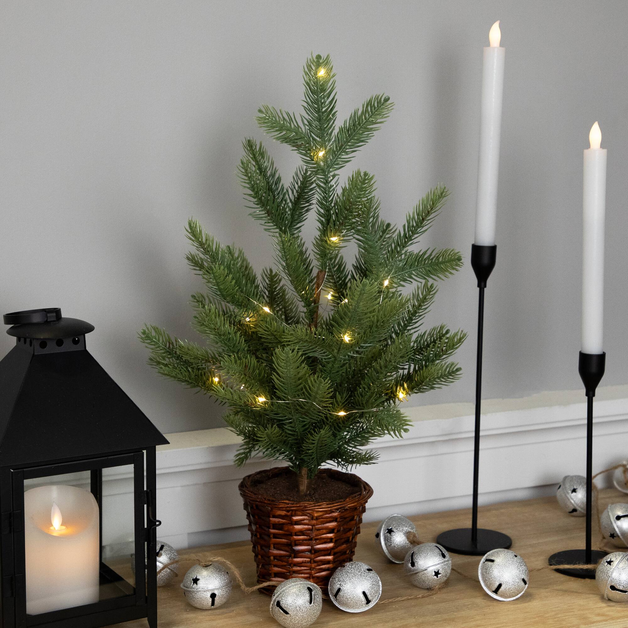 20" Pre-Lit Artificial Pine Christmas Tree with Basket, Warm White LED Lights