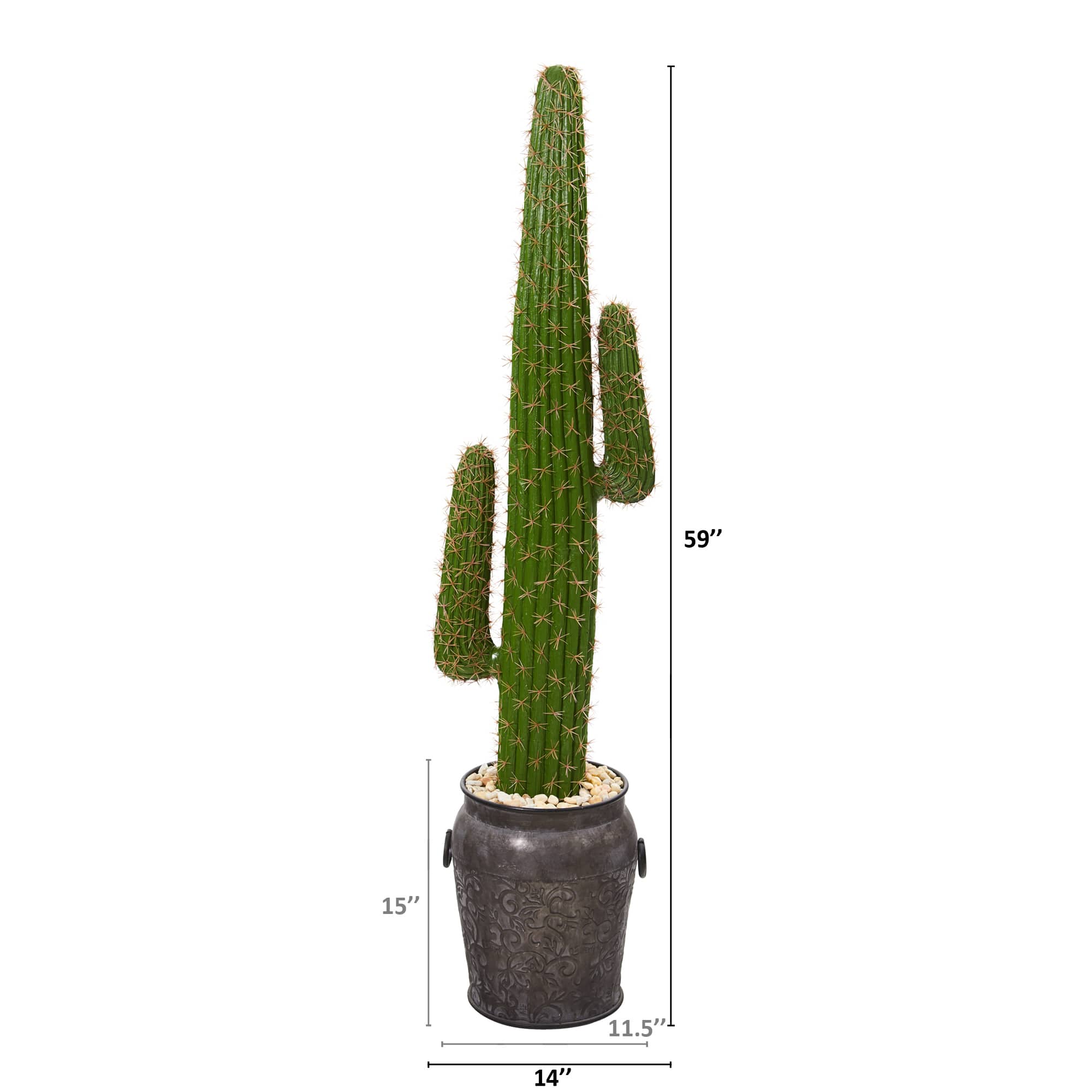4.9ft. Cactus Artificial Plant in Black Metal Planter