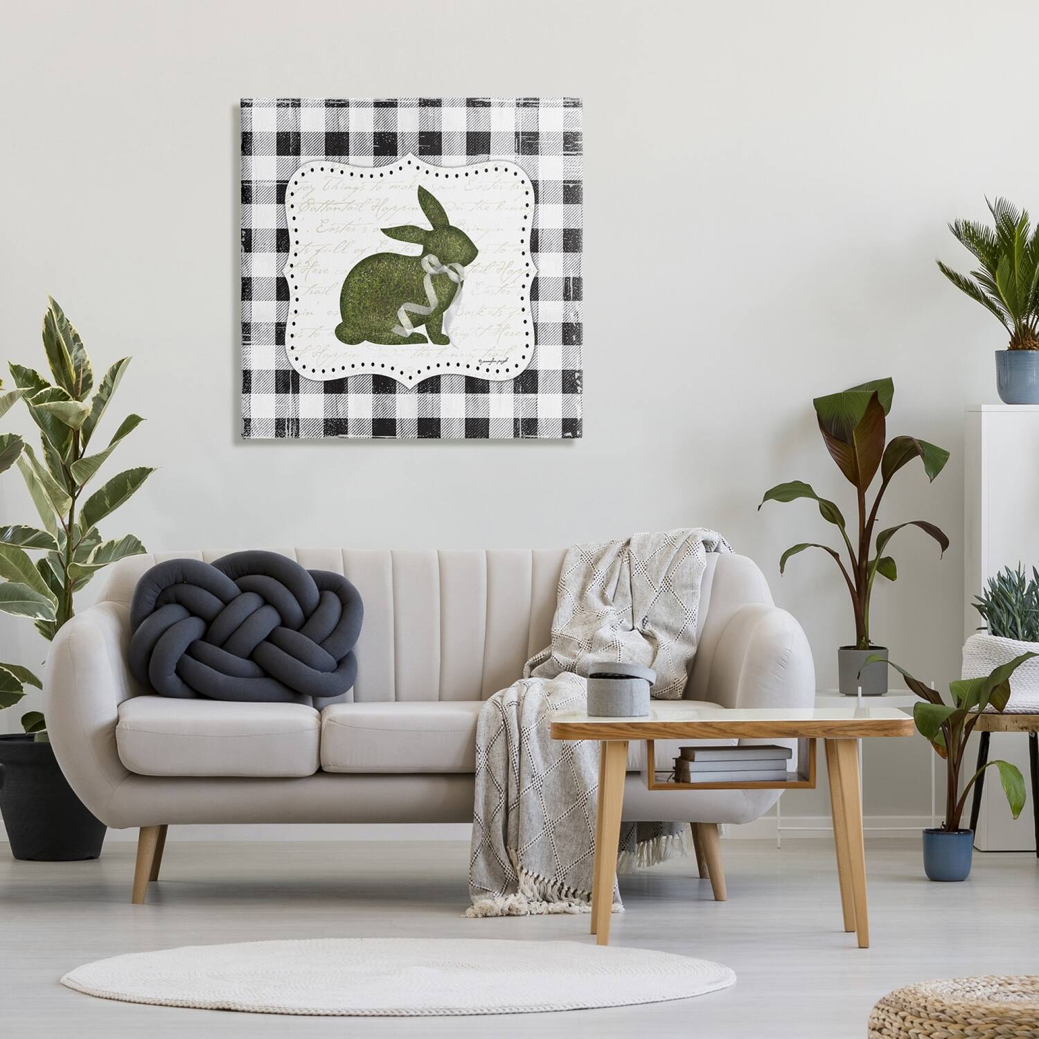 Stupell Industries Festive Easter Bunny Ribbon Spring Plaid Pattern Canvas Wall Art
