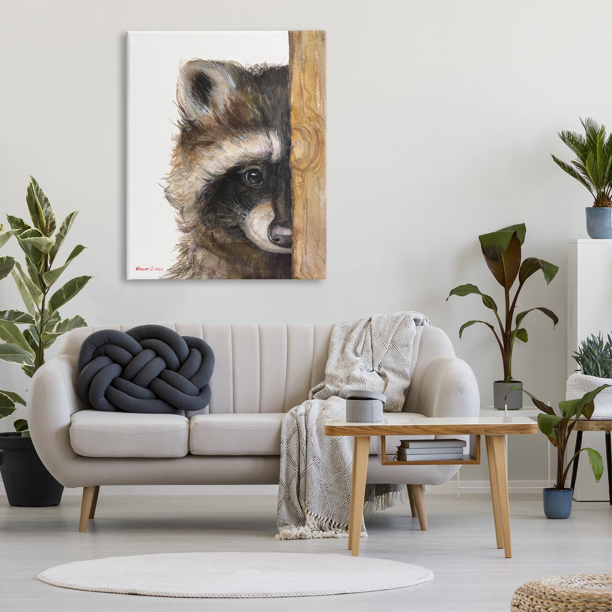 Stupell Industries Raccoon with Wood Fence Illustration Canvas Wall Art