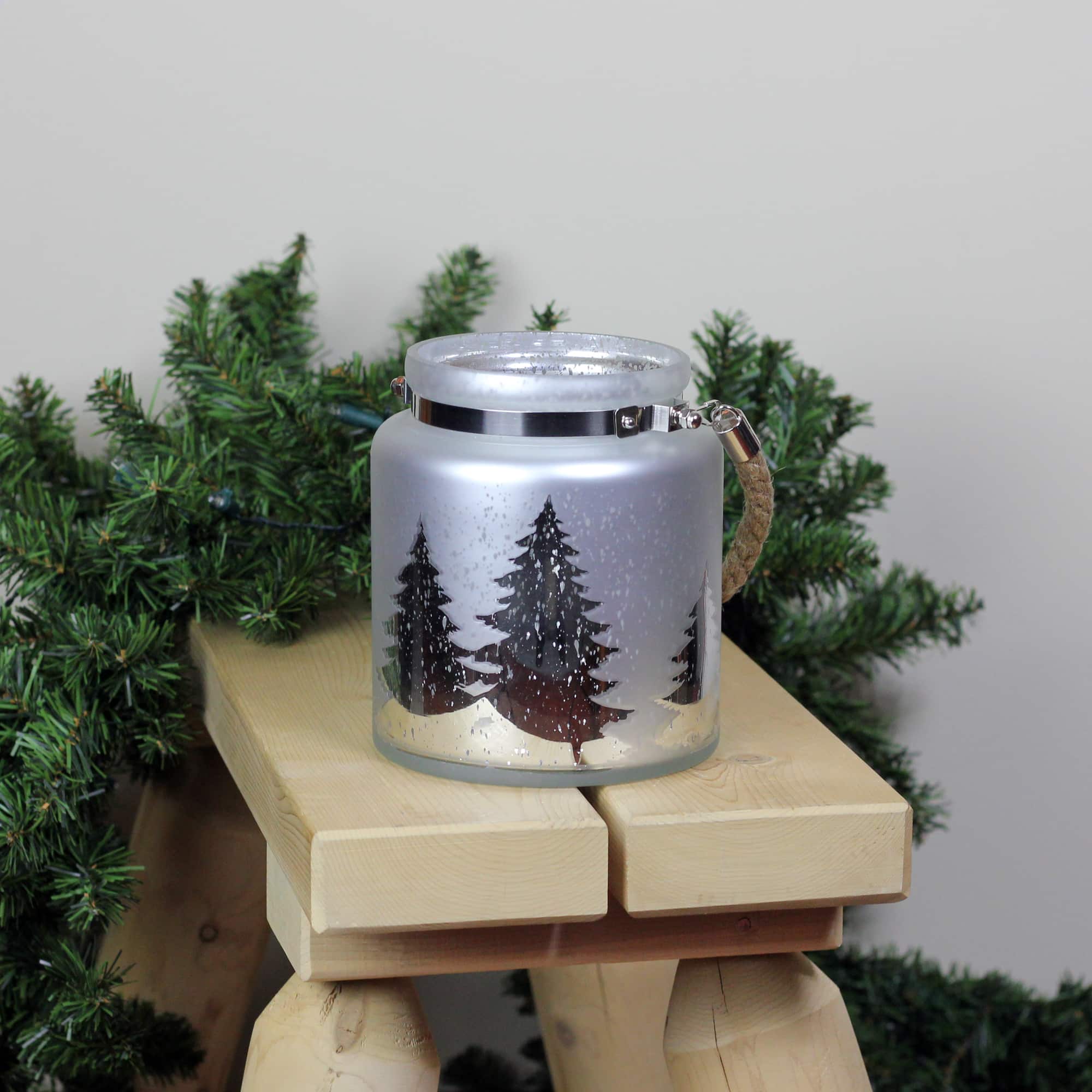6" Reindeer & Tree Silhouette Pillar Candle Holder with Handle