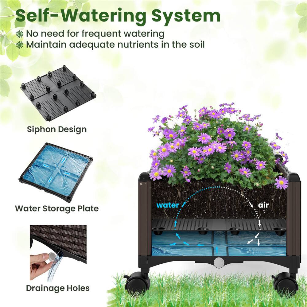 Costway Raised Garden Bed with Plant Box & Obelisk Trellis Lockable Wheels Cage Planter Set
