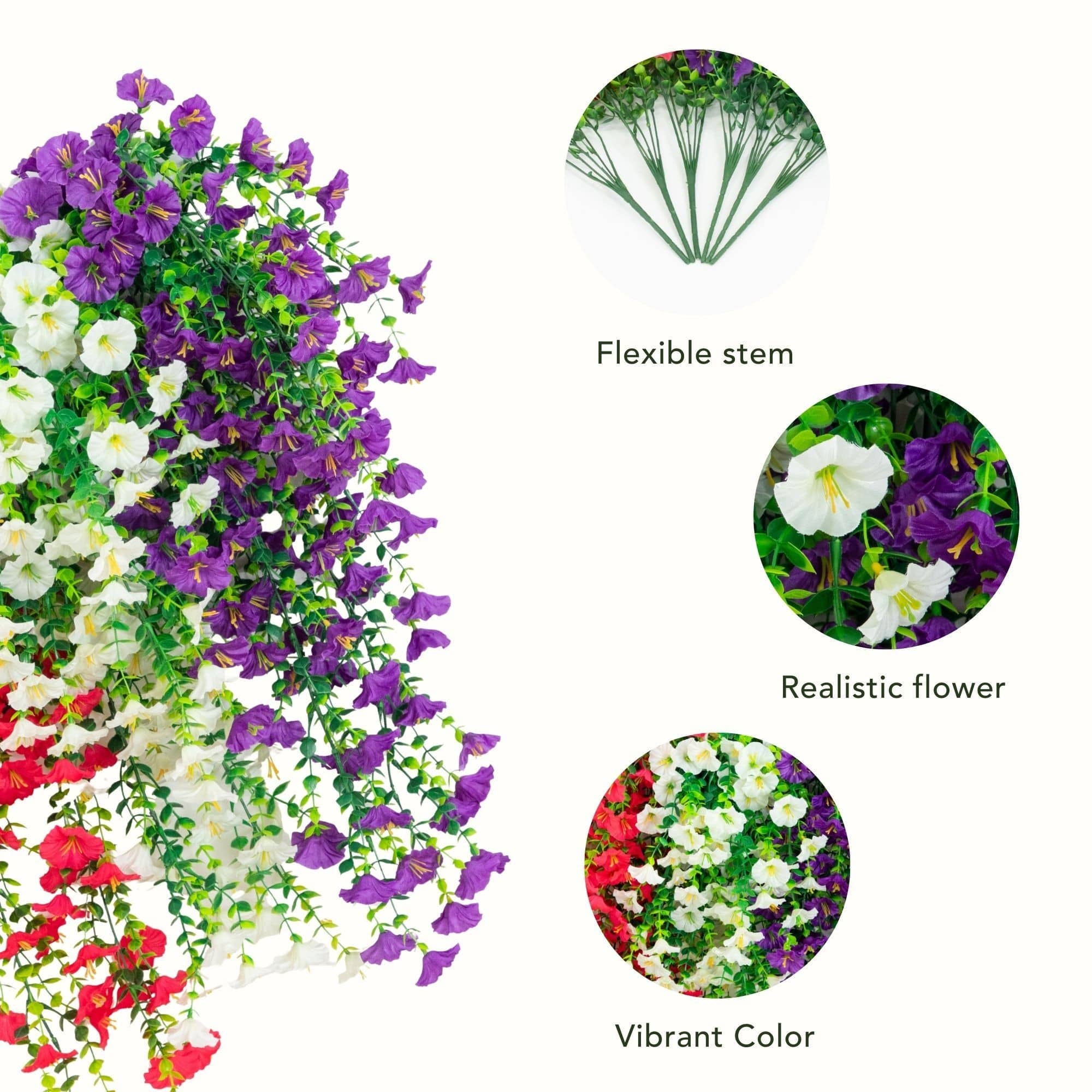 30" UV Resistant Artificial Morning Glory Hanging Plants, 6ct.