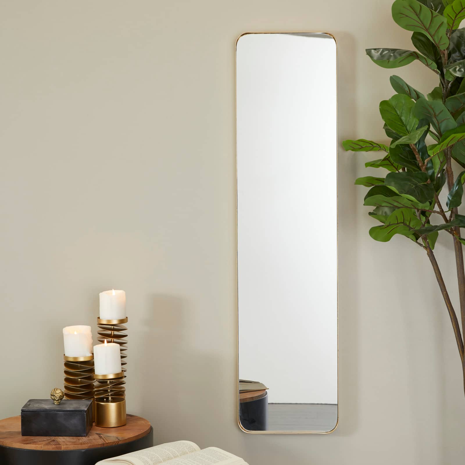 Gold Metal Wall Mirror with Thin Frame 12" x 2" x 48"