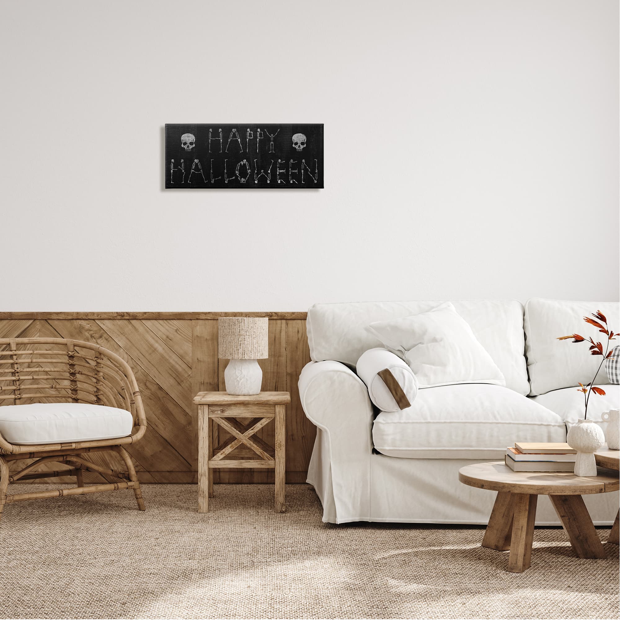 Stupell Industries Happy Halloween Skeleton Letters Canvas Wall Art