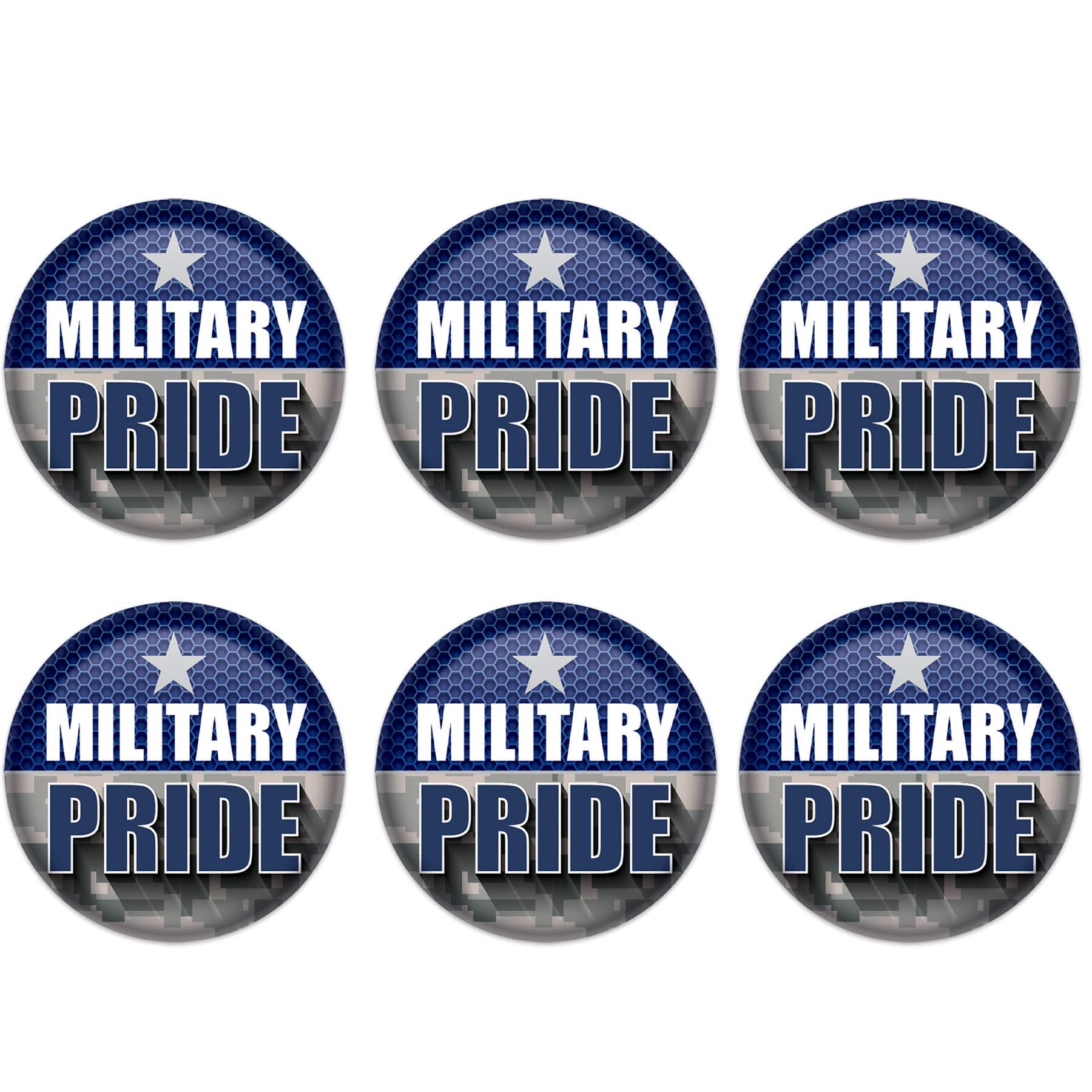 Beistle 2" Blue & Silver Military Pride Buttons, 6ct.