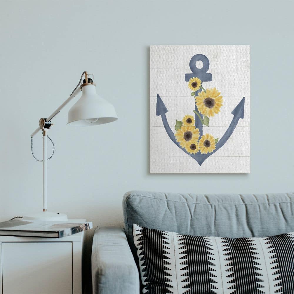 Stupell Industries Countryside Anchor with Sunflower Vine Floral Detail Canvas Wall Art