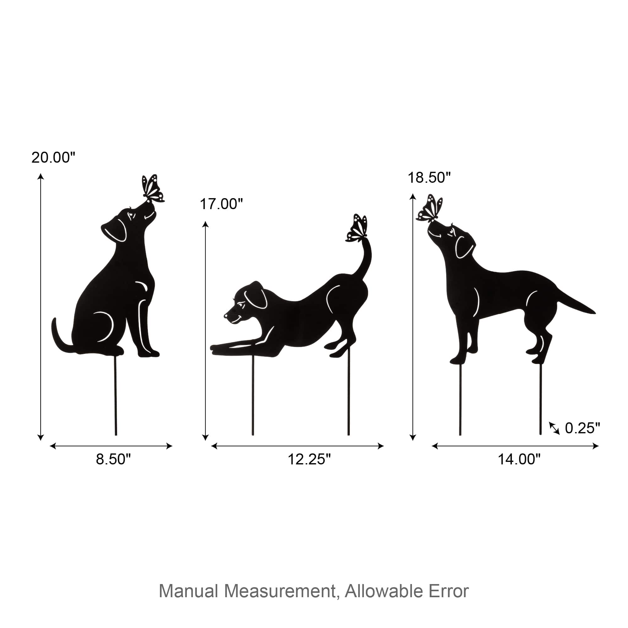 Glitzhome® 20" 2-in-1 Set of 3 Painted Metal Dog Silhouette Garden Picks & Wall Decor