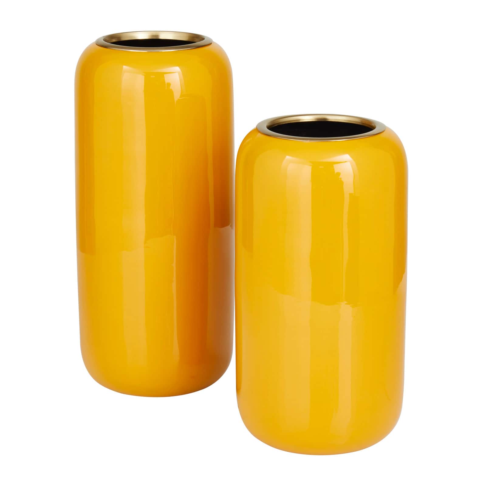 Yellow Metal Vase Set of 2 11", 13"