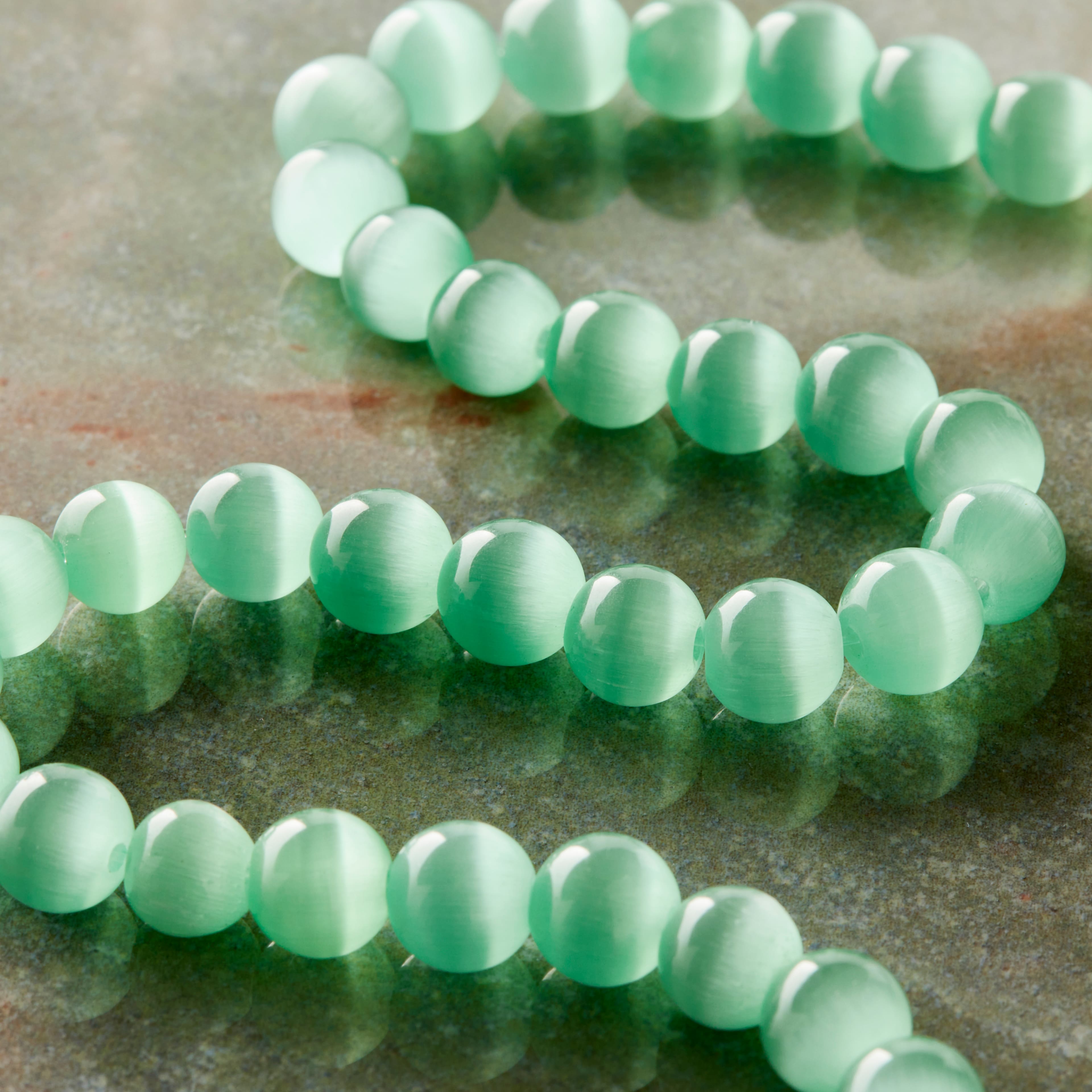 Aqua Cat Eye Glass Round Beads, 8mm by Bead Landing™