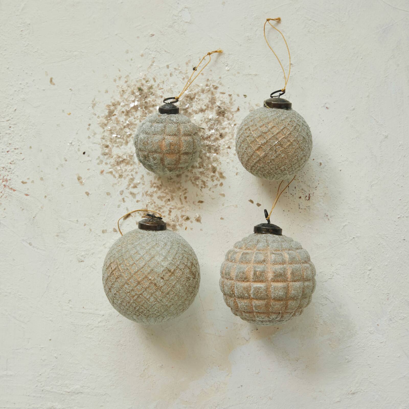 Hello Honey® 4" Embossed Glass Ball Ornament Set with Frosted Copper Finish