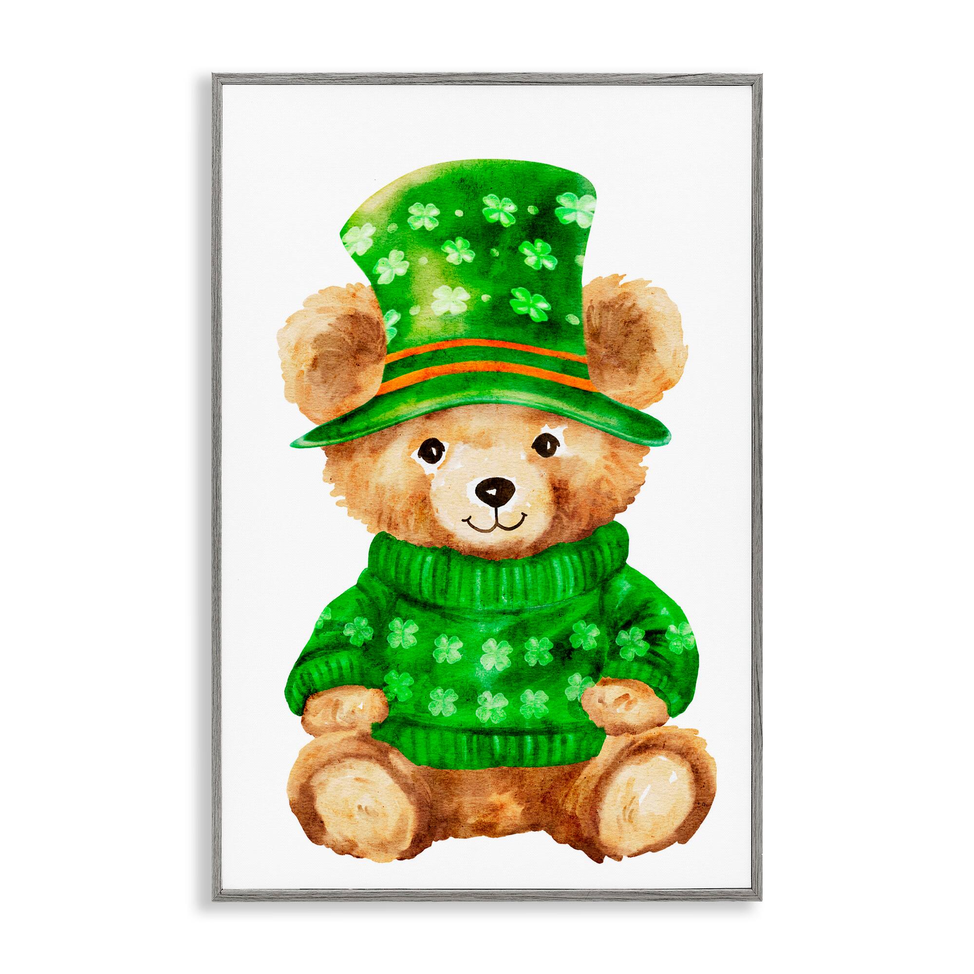 Stupell Industries St. Patty's Day Bear Framed Giclee Wall Art