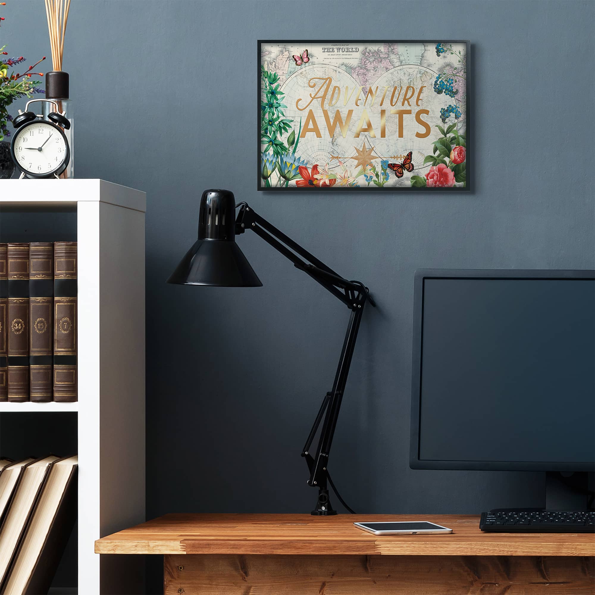 Stupell Industries Adventure Awaits Floral Map Framed Wall Art
