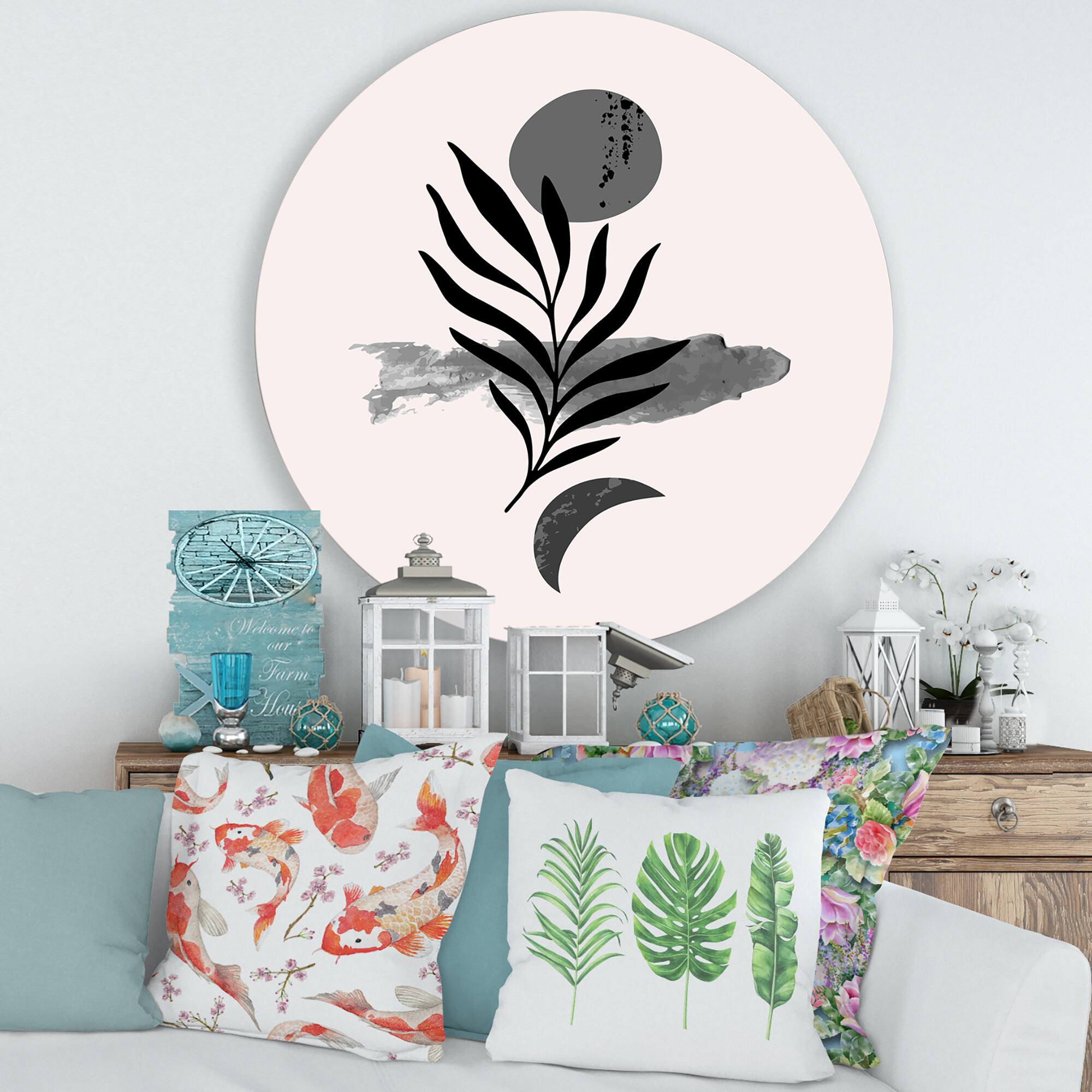 Designart - Abstract Tropical Leaf II - Modern Metal Circle Wall Art