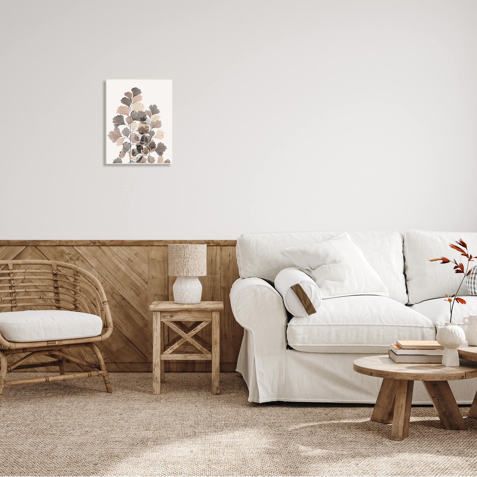 Stupell Industries Modern Ginkgo Leaf Arrangement Translucent Brown Grey Leaves Wood Wall Plaque