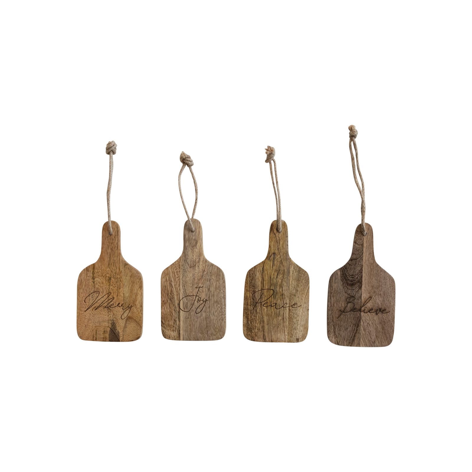 Hello Honey® 7.25" Holiday Words Mango Wood Cheese & Cutting Boards, 4ct.