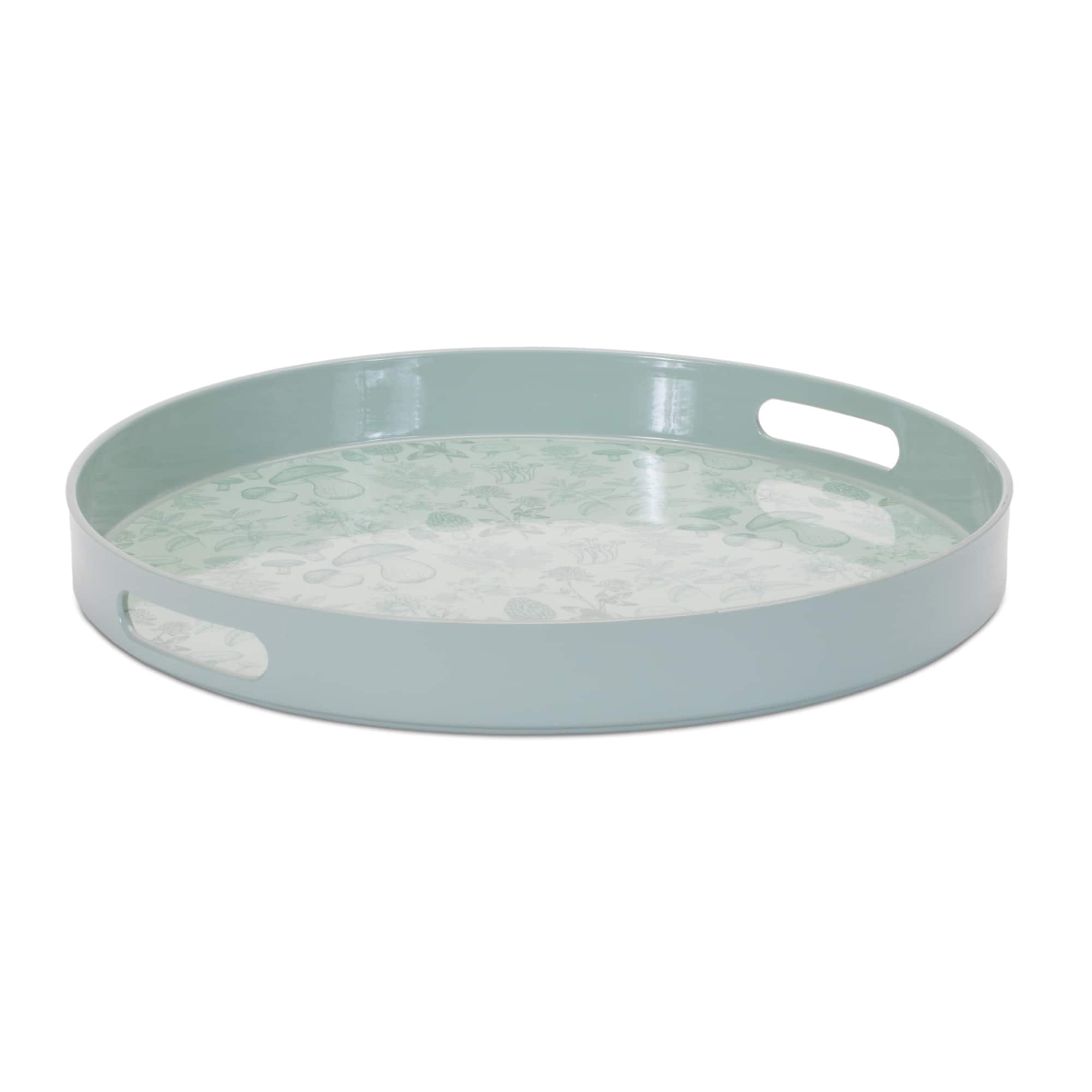 13.5" Round Mushroom & Floral Print Tray