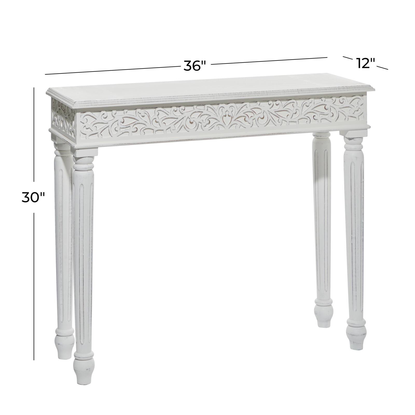White Farmhouse Mango Wood Console Table, 30" x 36"