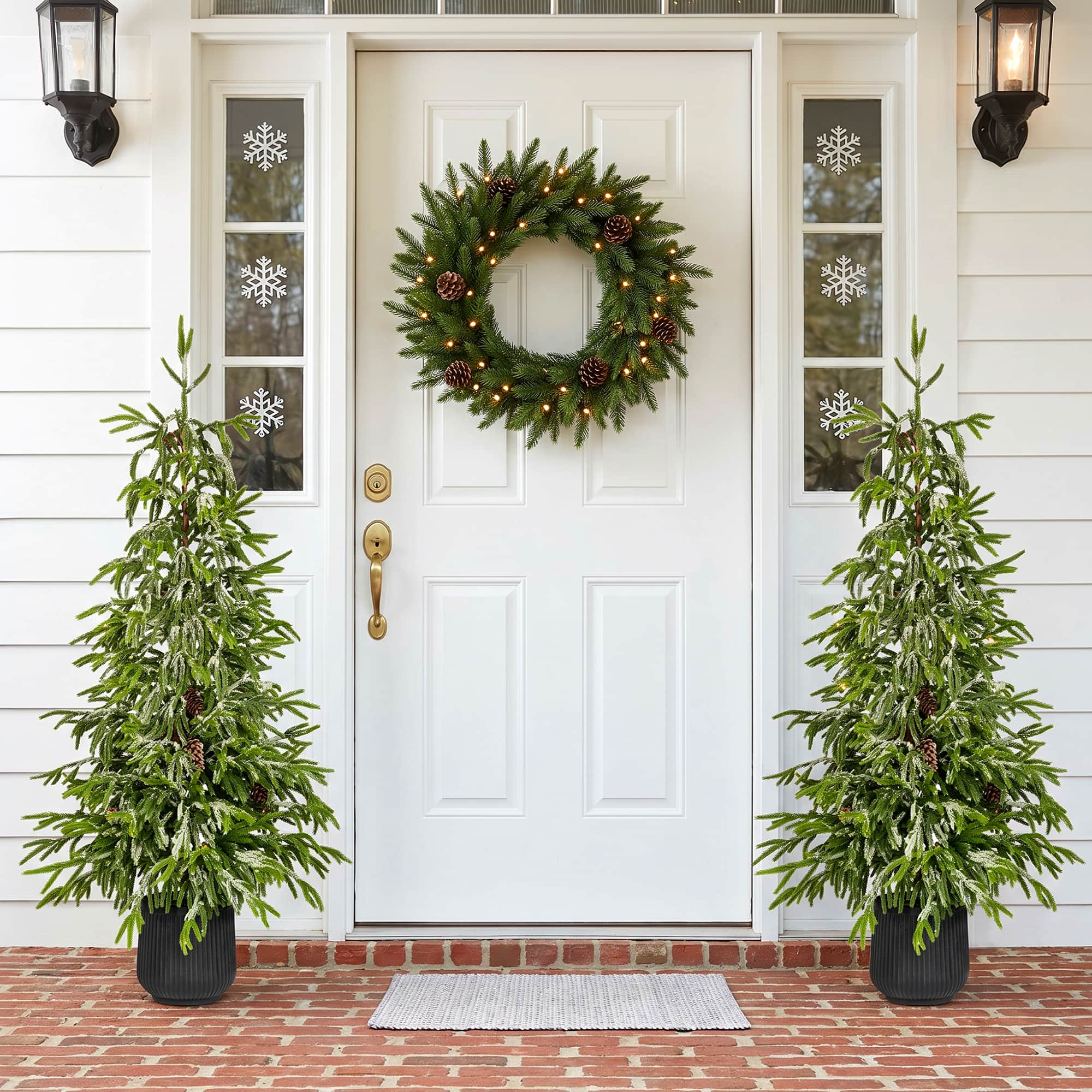 Glitzhome® 3ft. Unlit Frosted Norfolk Pine with Pinecones Artificial Christmas Porch Tree