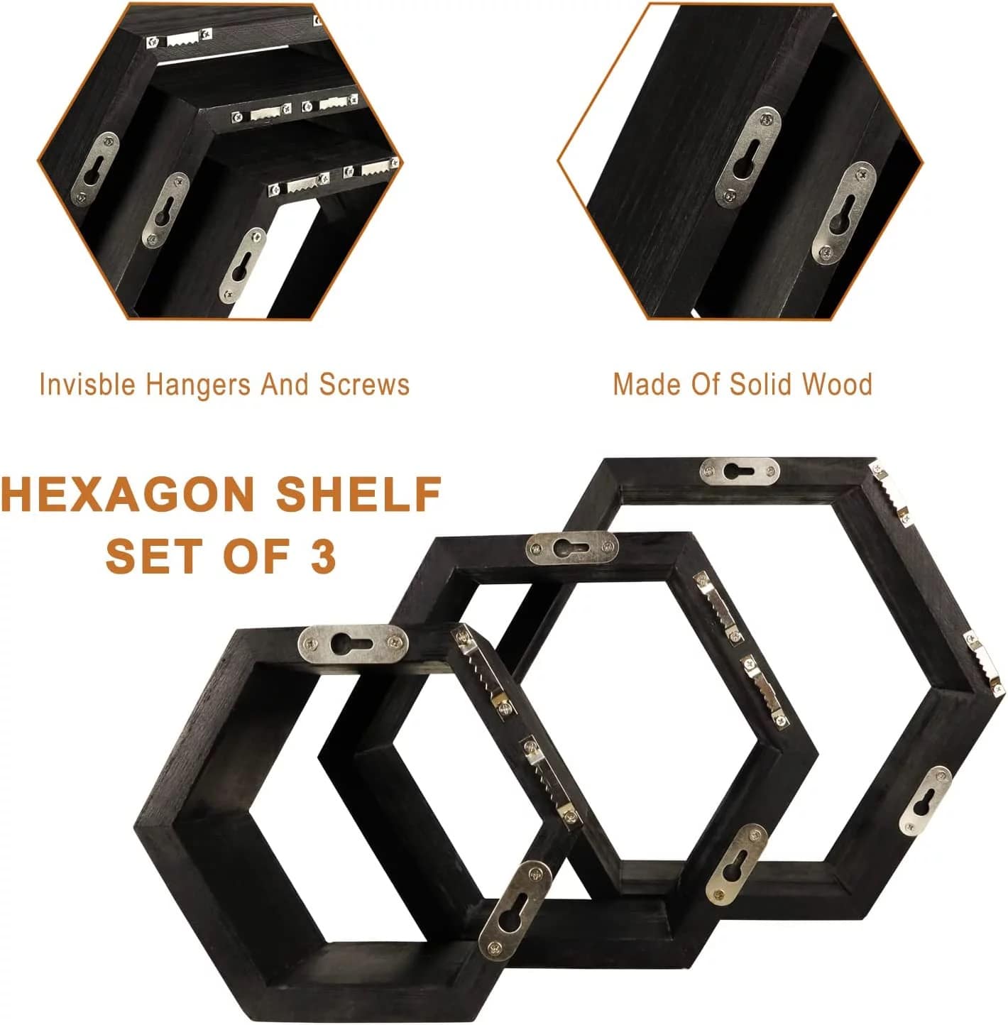 Black Hexagon Floating Shelves Set