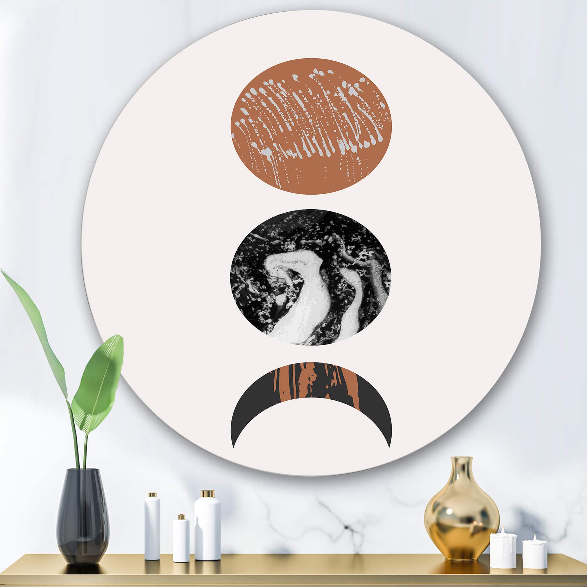 Designart - Retro Shapes Abstract Suns and Moons - Modern Metal Circle Wall Art