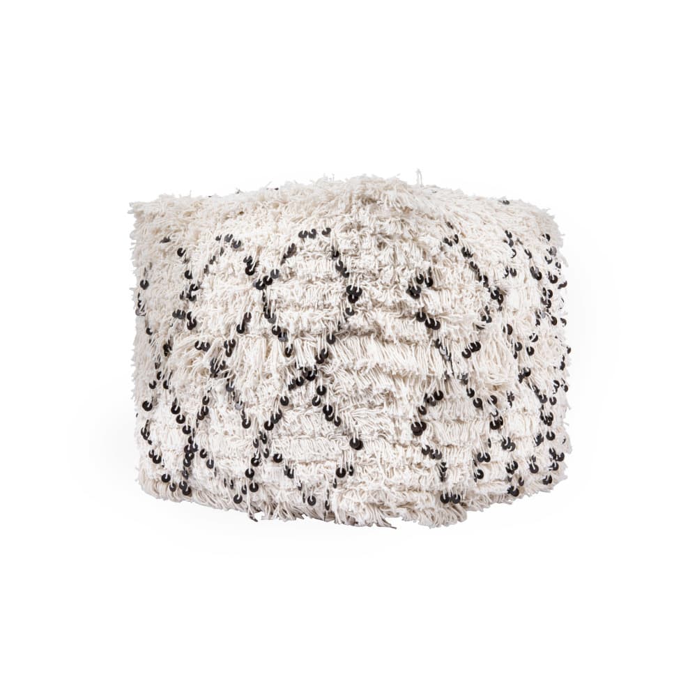 Hello Honey® 16" White Moroccan Wedding Quilt Pouf with Fringe & Sequins