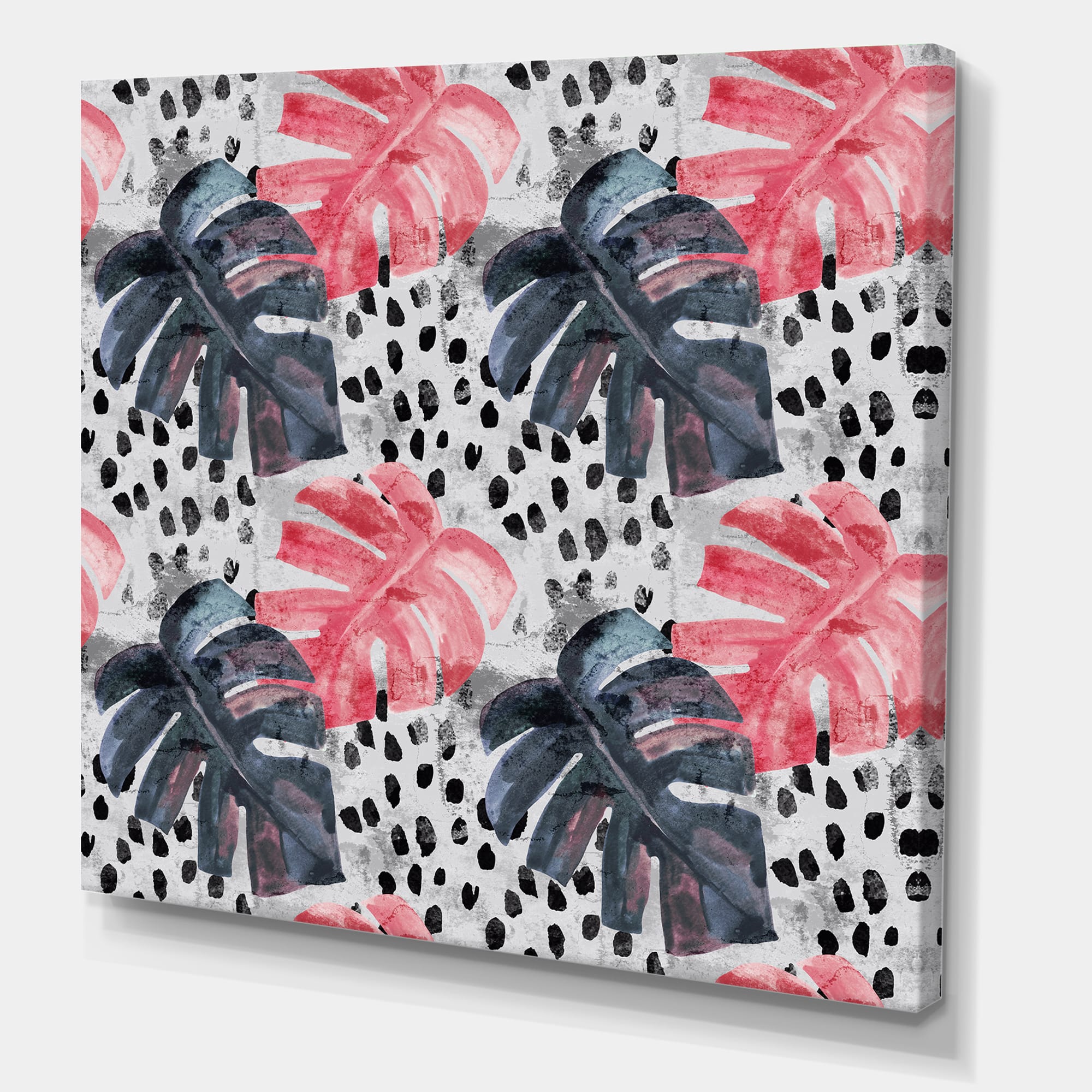 Designart - Colored Monstera On Rough Brush Strokes I - Tropical Canvas Wall Art Print